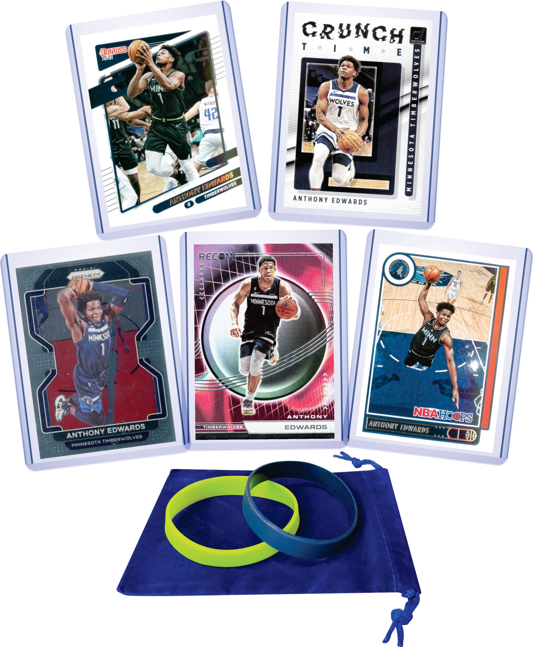 Anthony Edwards (5) Assorted Basketball Cards Gift Pack - Minnesota Timberwolves Player Collection - Perfect for Collectors, Fans & Sports Memorabilia Gifts