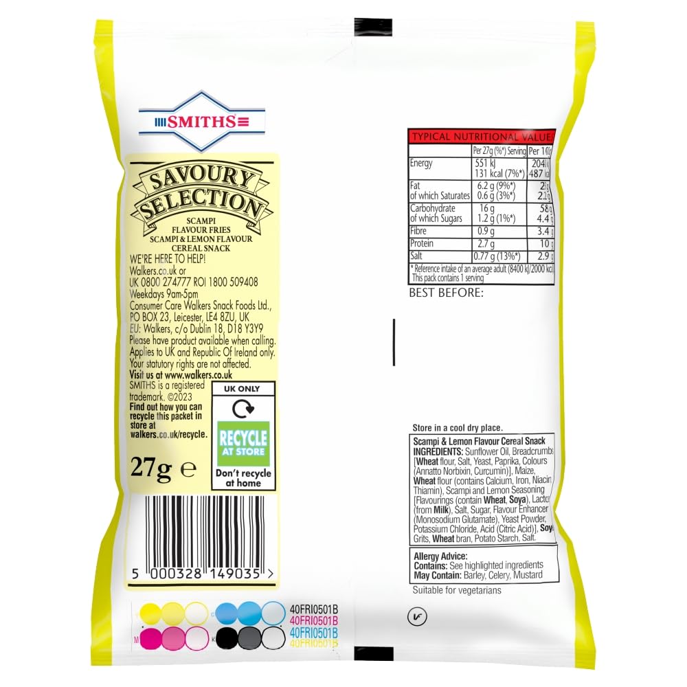 Smith's Scampi & Lemon Flavored Fries - Pub Style Savory Snacks, 27g (24 Pack) | Perfect for Parties, Game Nights & Office Snacking