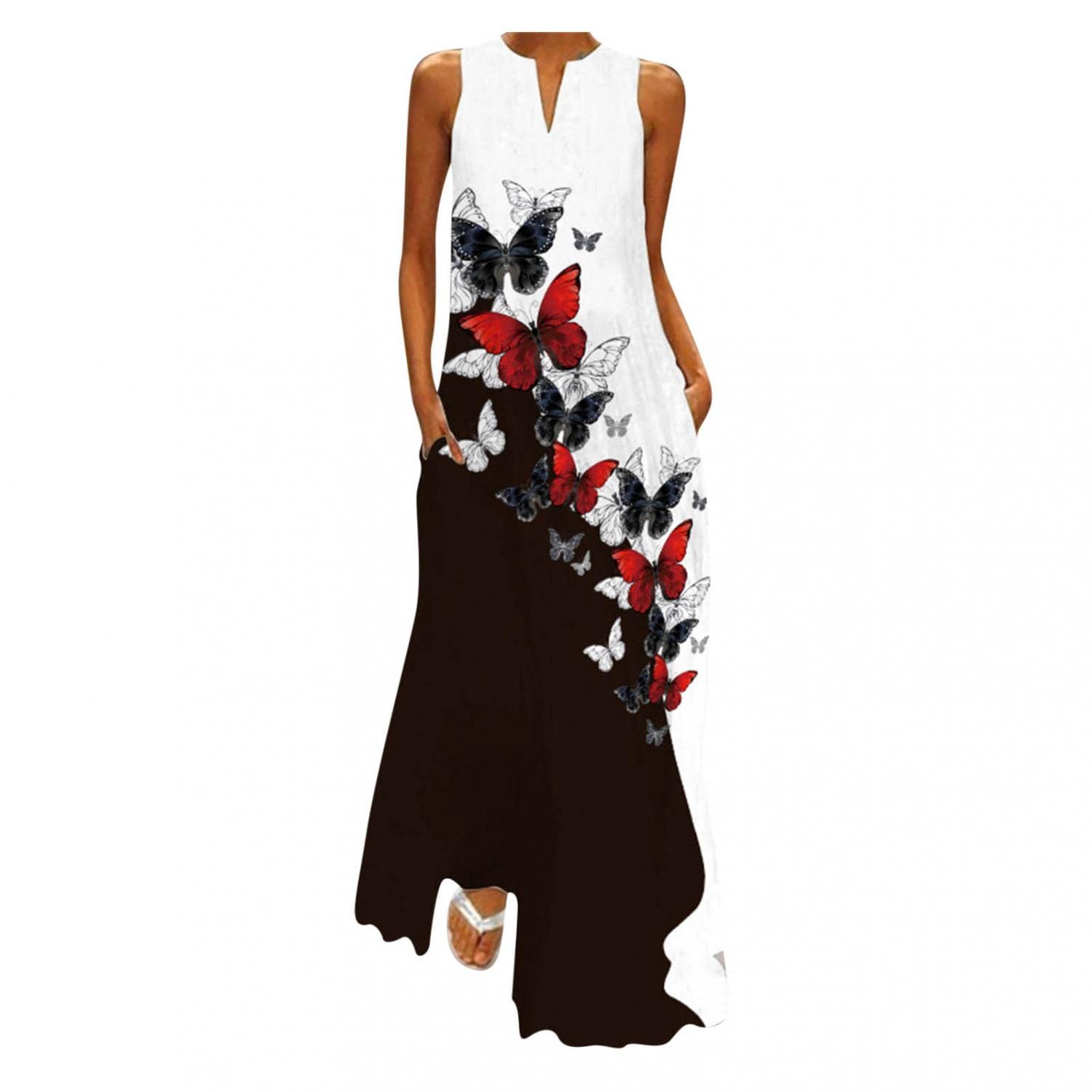 BAGELISE Women's Formal Black Floral Print Prom Dress - Flowy Wedding Guest Dress for Special Occasions & Evening Events