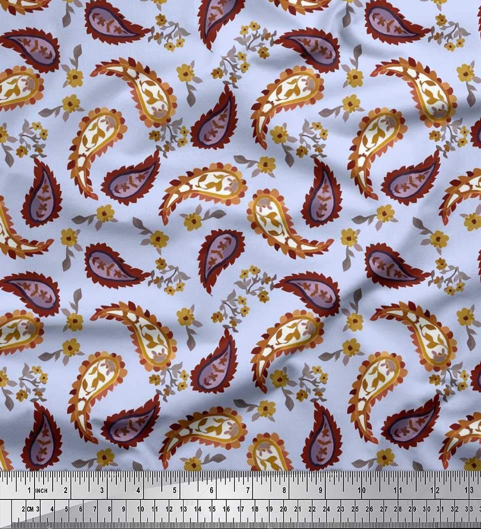 Soimoi 100% Cotton Jersey Fabric by The Yard - 58 Inch Wide - Blue Leaves & Floral Paisley Print - Soft Knit Fabric for DIY Dresses, T-Shirts & Home Decor Projects