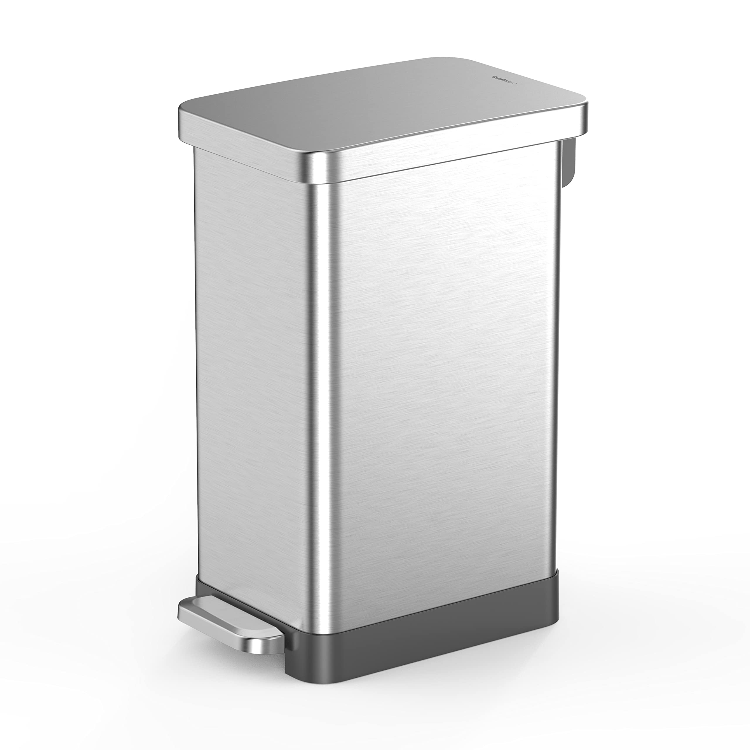 QUALIAZERO 50L/13Gal Heavy Duty Stainless Steel Step Trash Can - Commercial Kitchen Garbage Bin with Soft Close Lid, Fingerprint Resistant, Slim Design (QAMZZ10044) - Perfect for Restaurants, Offices, and Modern Home Kitchens