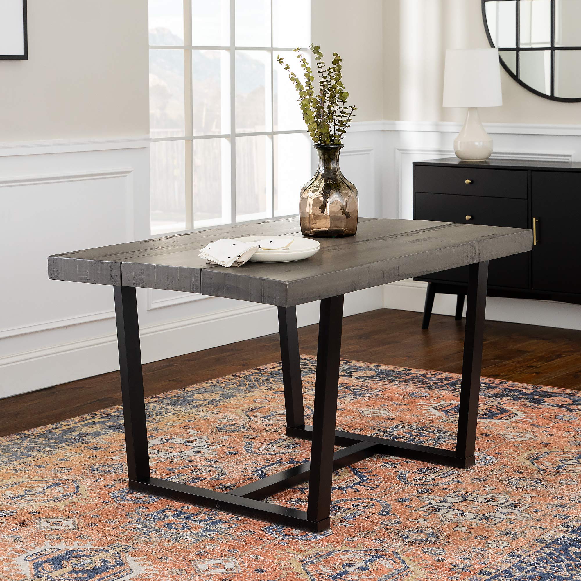 Walker Edison Andre Modern Solid Wood Dining Table, 52 Inch, Grey - Perfect for Kitchen, Dining Room, and Small Space Homes