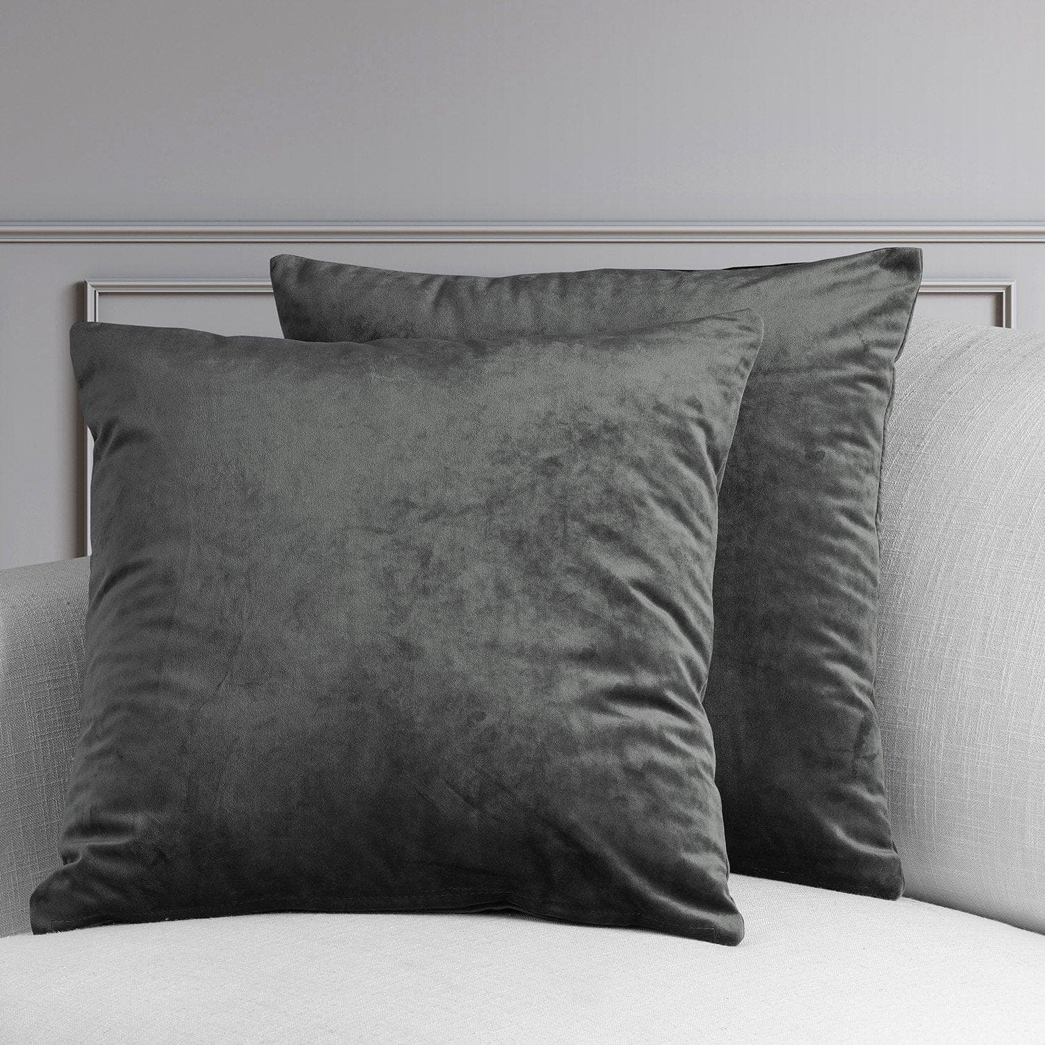 Premium Grey Velvet Cushion Covers Set of 2 - Soft Plush Pillow Covers for Sofa, Bed, Living Room Decor - Luxury Home Accent Pillow Cases for Comfort & Style