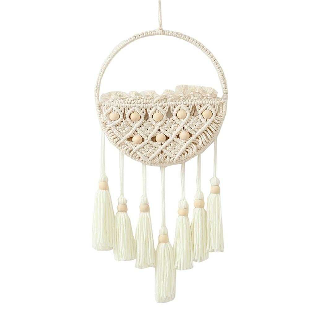 Hand-Woven Bohemian Wall Hanging Flower Basket - GRETD Round Flower Pot Tapestry for Home Decor, Living Room & Bedroom (Beige, 50x25cm) - Perfect for Boho Style, Farmhouse & Macrame Wall Art Decorations