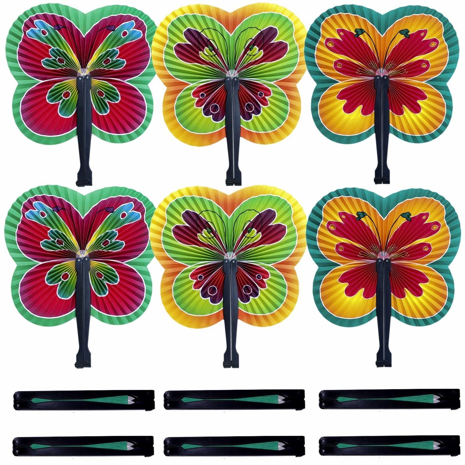 24 Pack Folding Hand Paper Fans - Bulk Accordion Fans for Wedding, Party, Birthday Decorations - Butterfly Design Handheld Fans for Dancing, Festivals, and Events - Perfect for DIY Crafts and Home Decor