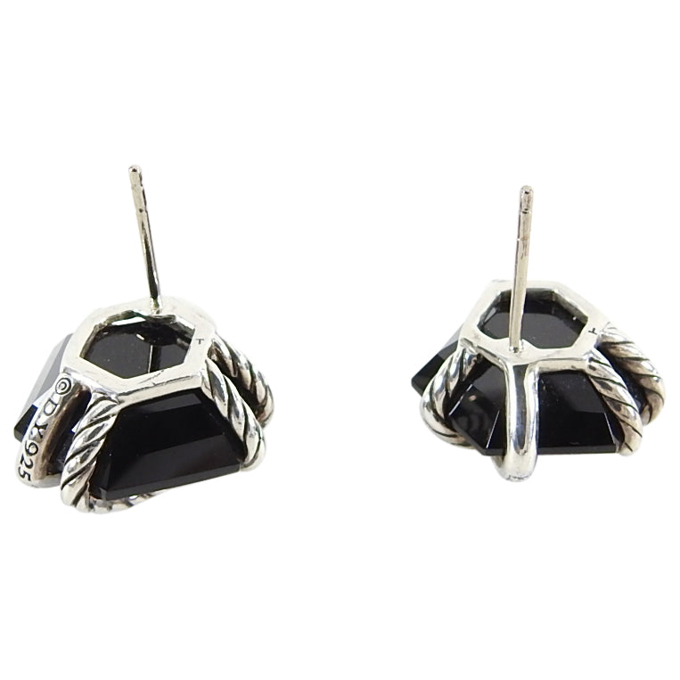 David Yurman Sterling Silver Onyx Diamond Cable Wrap Earrings for Women | Elegant & Luxurious Jewelry Gift for Her | Perfect for Parties, Weddings & Special Occasions