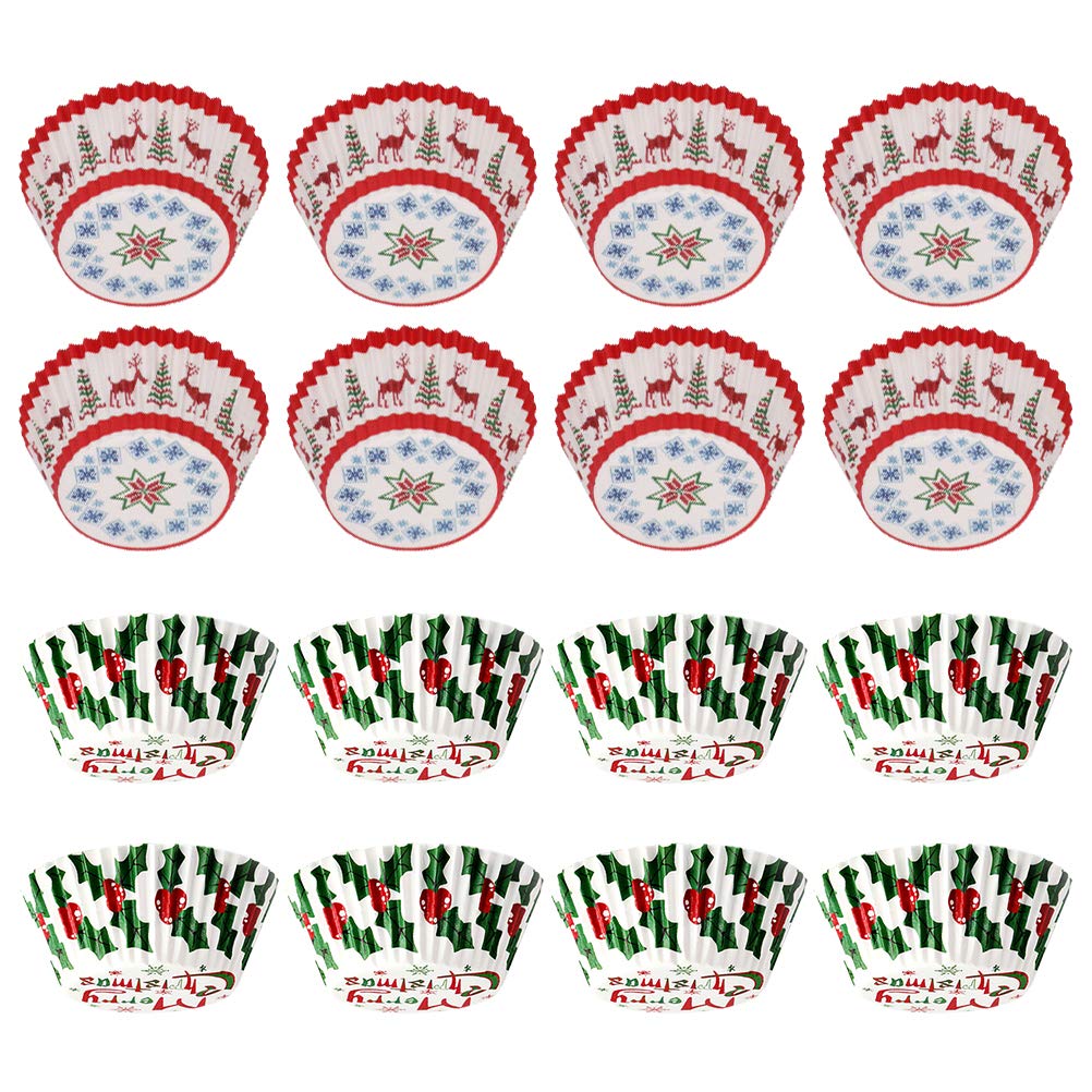 250Pcs Christmas Oiled Paper Baking Cups - Holiday Cake Liners & Cupcake Wrappers for Party Dessert Decorations (Perfect for Christmas Baking, Holiday Parties & Gift Packaging)