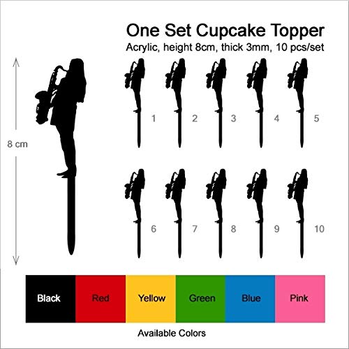 10pcs Female Jazz Saxophone Silhouette Acrylic Cupcake Toppers for Wedding, Birthday Party Decorations - Elegant Cake Decor for Jazz Themed Events & Celebrations