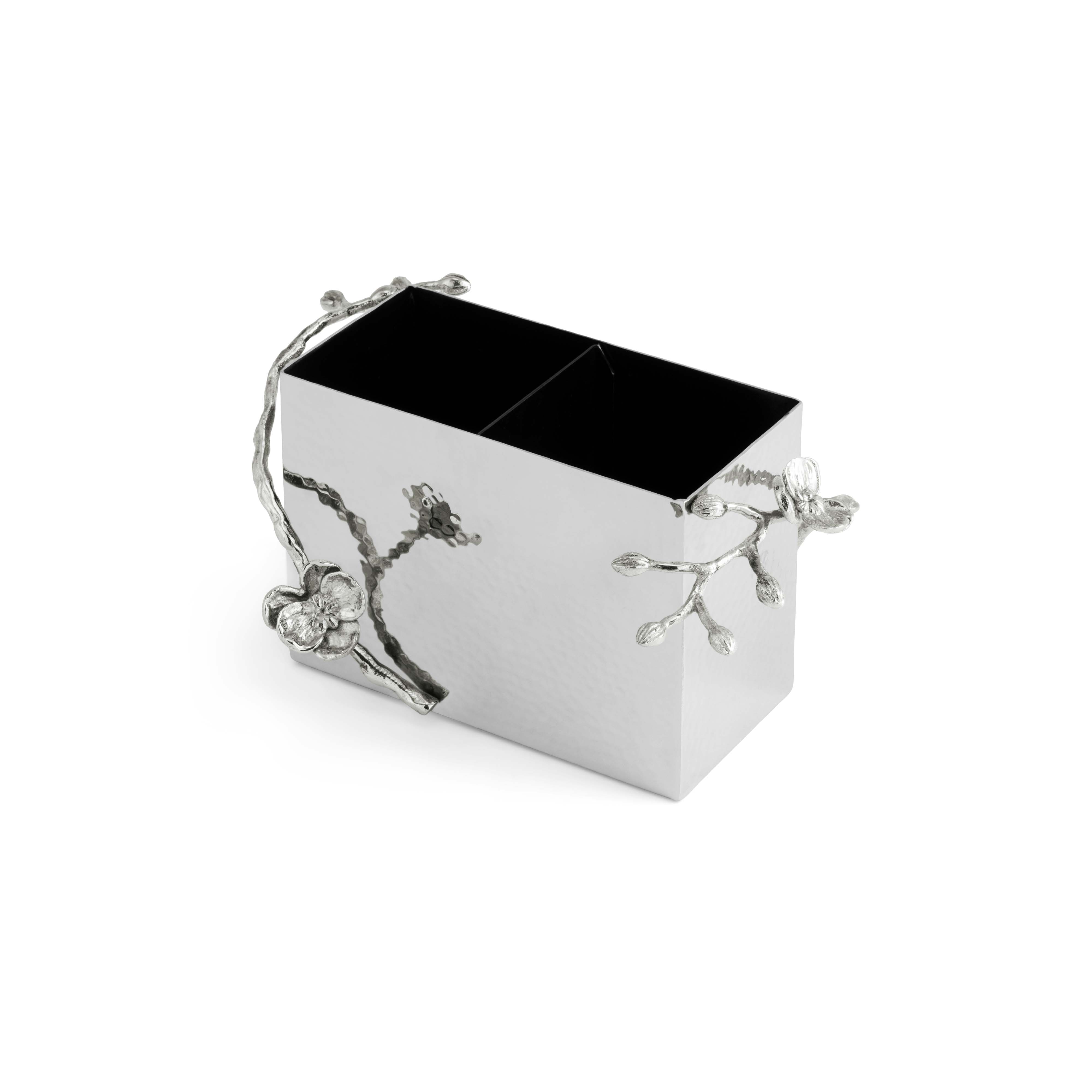 White Orchid Cutlery Caddy - Elegant Silverware Organizer for Kitchen Utensils - Perfect for Dining Table, Buffet Serving, and Party Entertaining