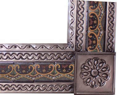 Authentic Mexican Tile Mirror - Handcrafted Big Brown Greca C Design for Wall Decor, Bathroom, or Entryway
