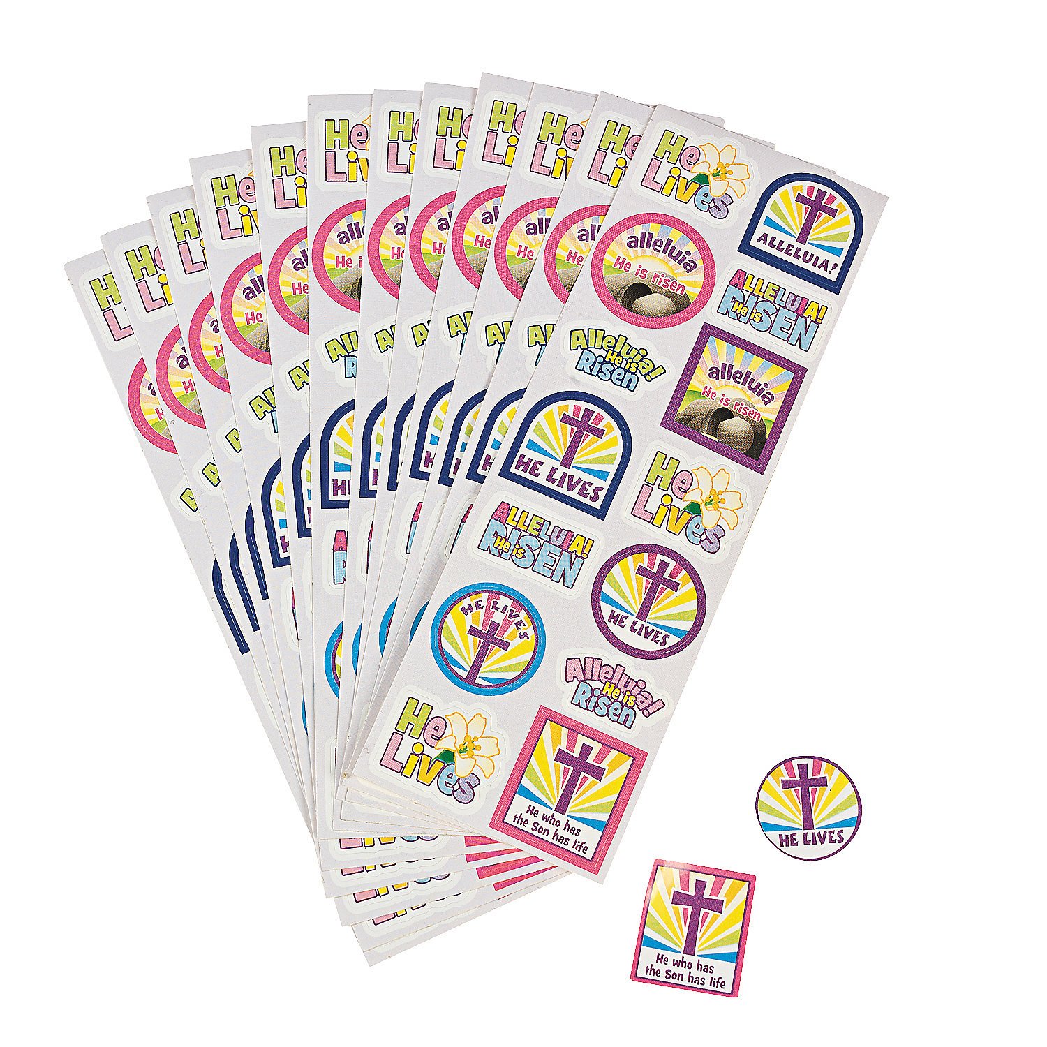 Fun Express Easter Stickers - 24-Piece He Lives Sticker Sheet for Easter Cards, Scrapbooking & DIY Crafts - Religious Stationery Supplies