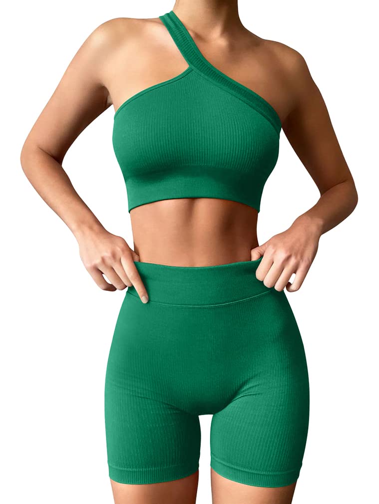 HYZ Women's Seamless 2-Piece Workout Set - Ribbed Tank Top & High Waist Yoga Shorts Gym Outfit for Women | Perfect for Yoga, Running & Fitness Training