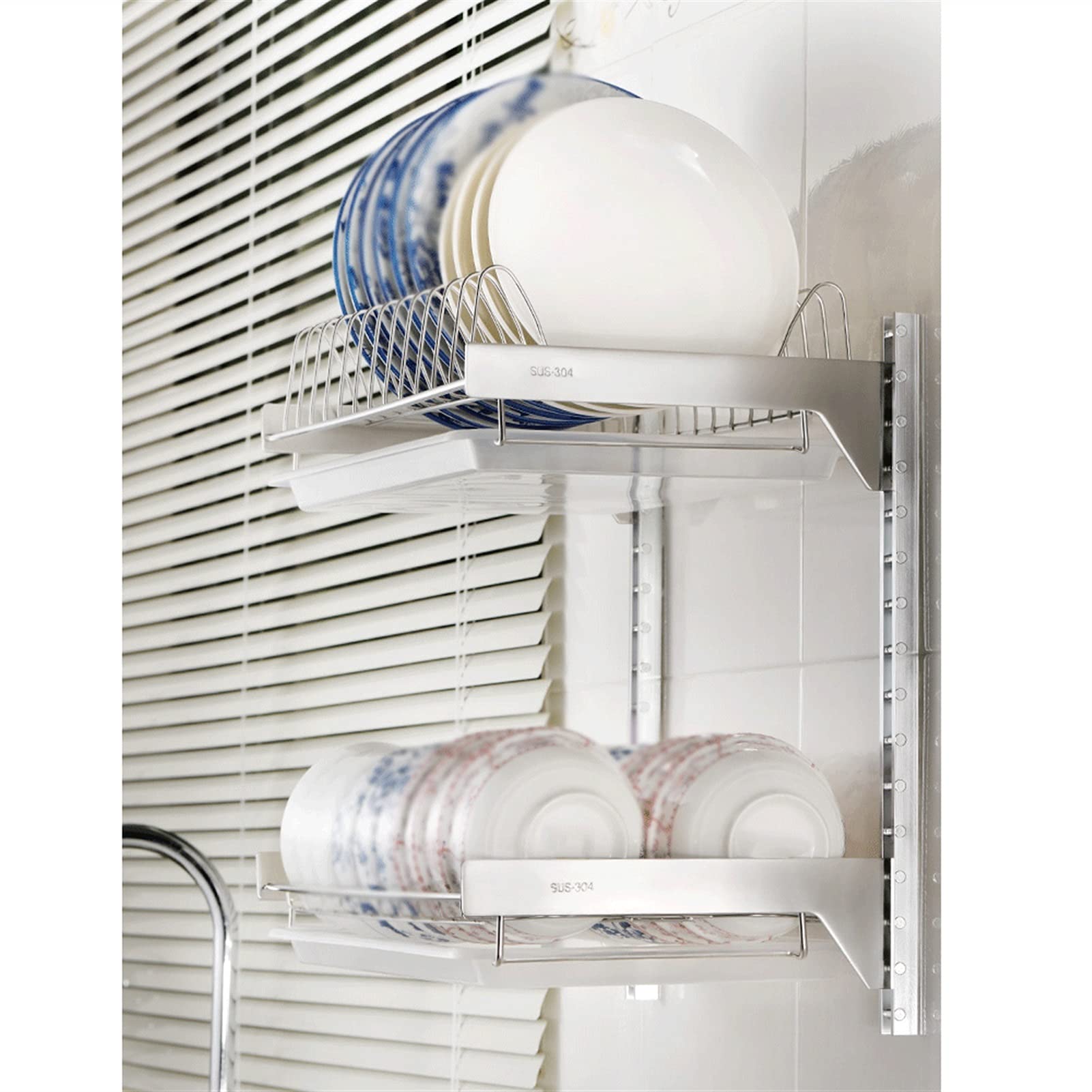 3-Tier 304 Stainless Steel Dish Rack with Drainboard & Removable Tray - Space Saving Kitchen Countertop Organizer for Plates, Bowls & Cups - Perfect for Small Kitchens, Apartments & RV Use
