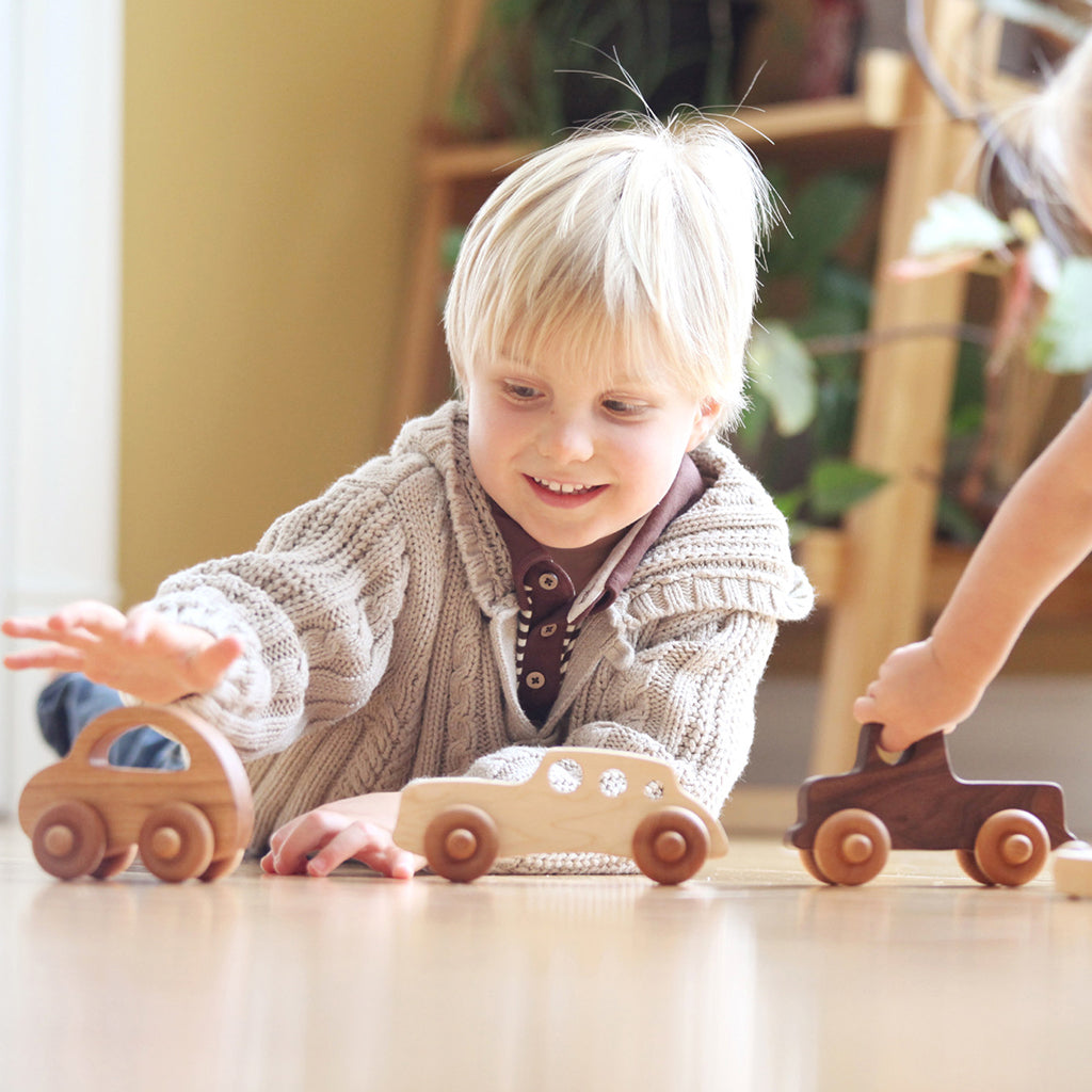Premium Set of 3 Natural Wooden Toy Cars for Kids - Eco-Friendly Push & Pull Vehicles for Toddlers - Perfect for Birthday Gifts, Nursery Decor & Pretend Play