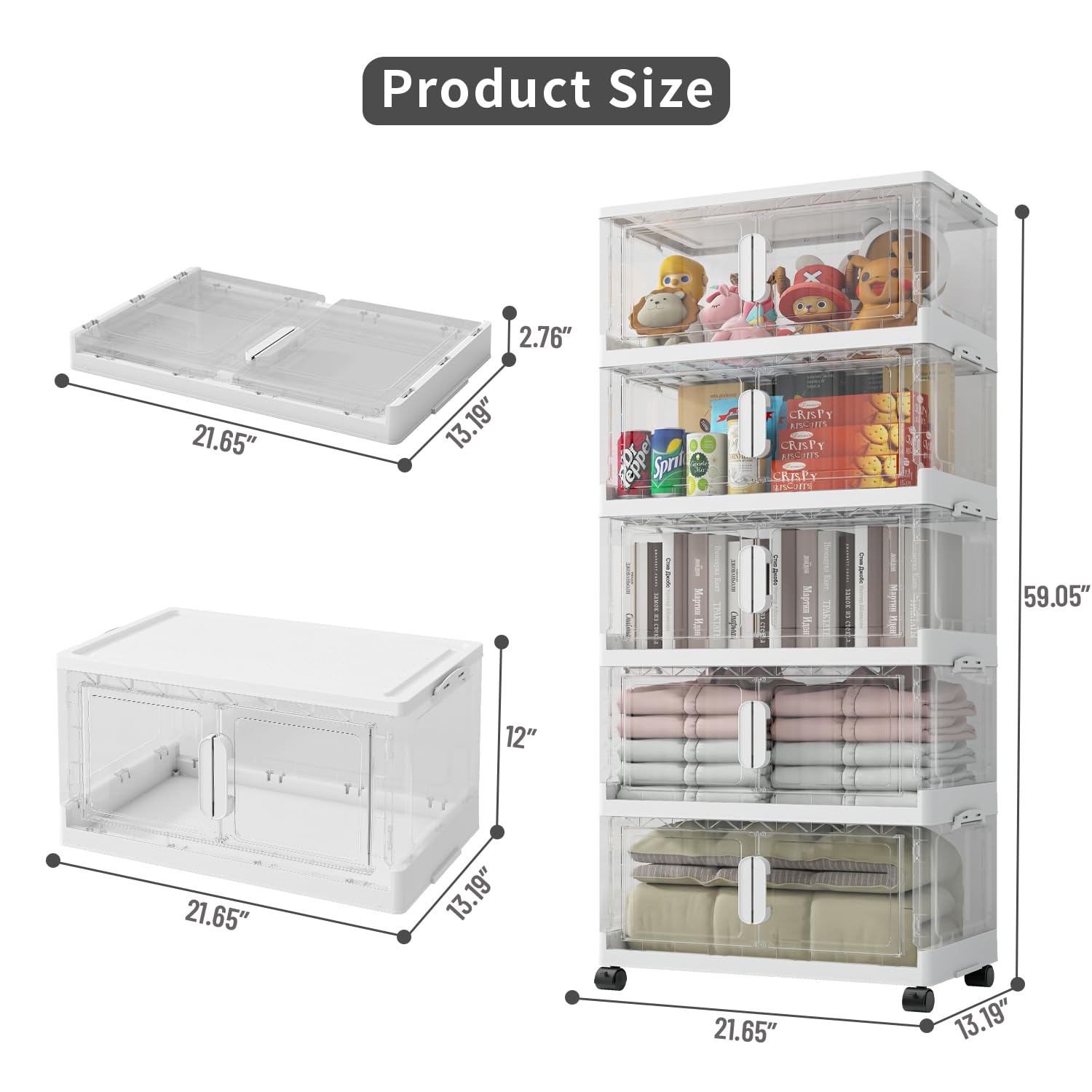 Clear 15 Gallon Collapsible Storage Bins with Lids & Wheels - 5 Pack Plastic Organizing Bins for Closet, Clothes & Home Storage | Stackable, Space-Saving Solution for Bedroom, Garage & Office Organization