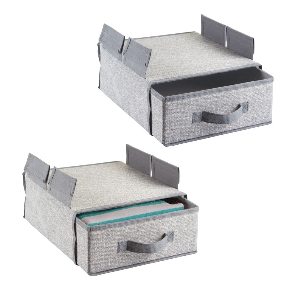 mDesign Soft Fabric Hanging Closet Organizer with Removable Drawer - 2 Pack Gray Storage Shelf for Bedroom, Hallway & Entryway | Space Saving Closet Solution for Clothes, Shoes & Accessories