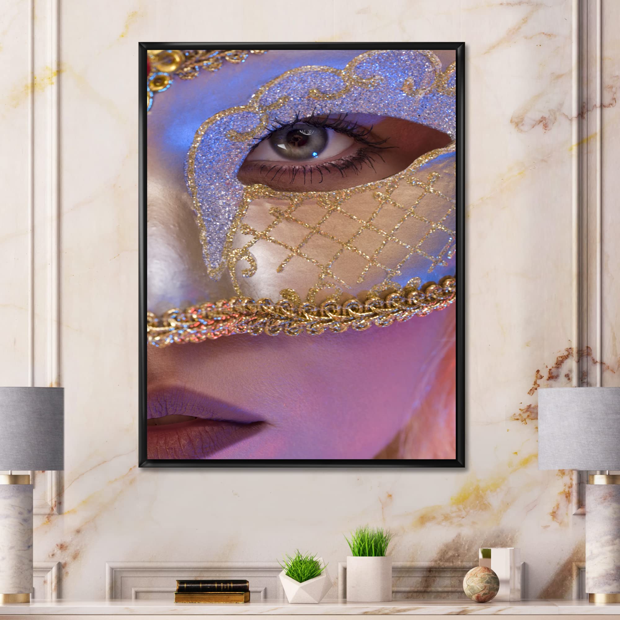 Venetian Mask - Modern Framed Canvas Wall Art Print for Home Decor | Italian Carnival Inspired Wall Hanging | Perfect for Living Room, Bedroom & Office