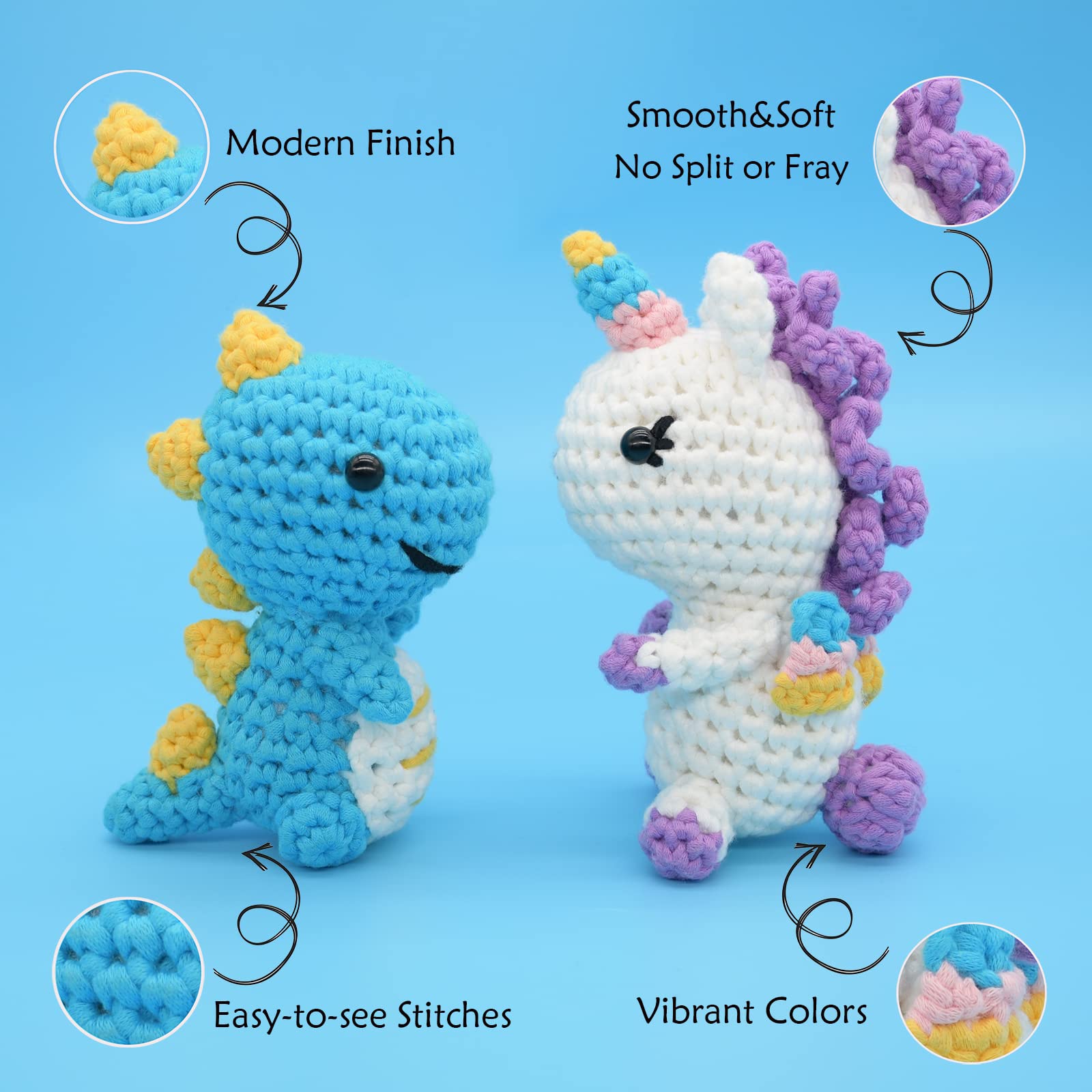 24 Pack Rainbow Cotton Crochet Yarn for Beginners - Blue, Green, Pink, Purple, Yellow - Easy-to-See Stitches Mini Yarn for Knitting & Crocheting - Perfect Starter Kit for DIY Crafts, Amigurumi & Scarf Making (24x25g)