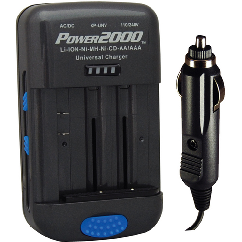 Power2000 Universal AC/DC Battery Charger for AA AAA C D 9V NiMH NiCd Rechargeable Batteries - Perfect for Cameras, Toys, Flashlights and Home Electronics