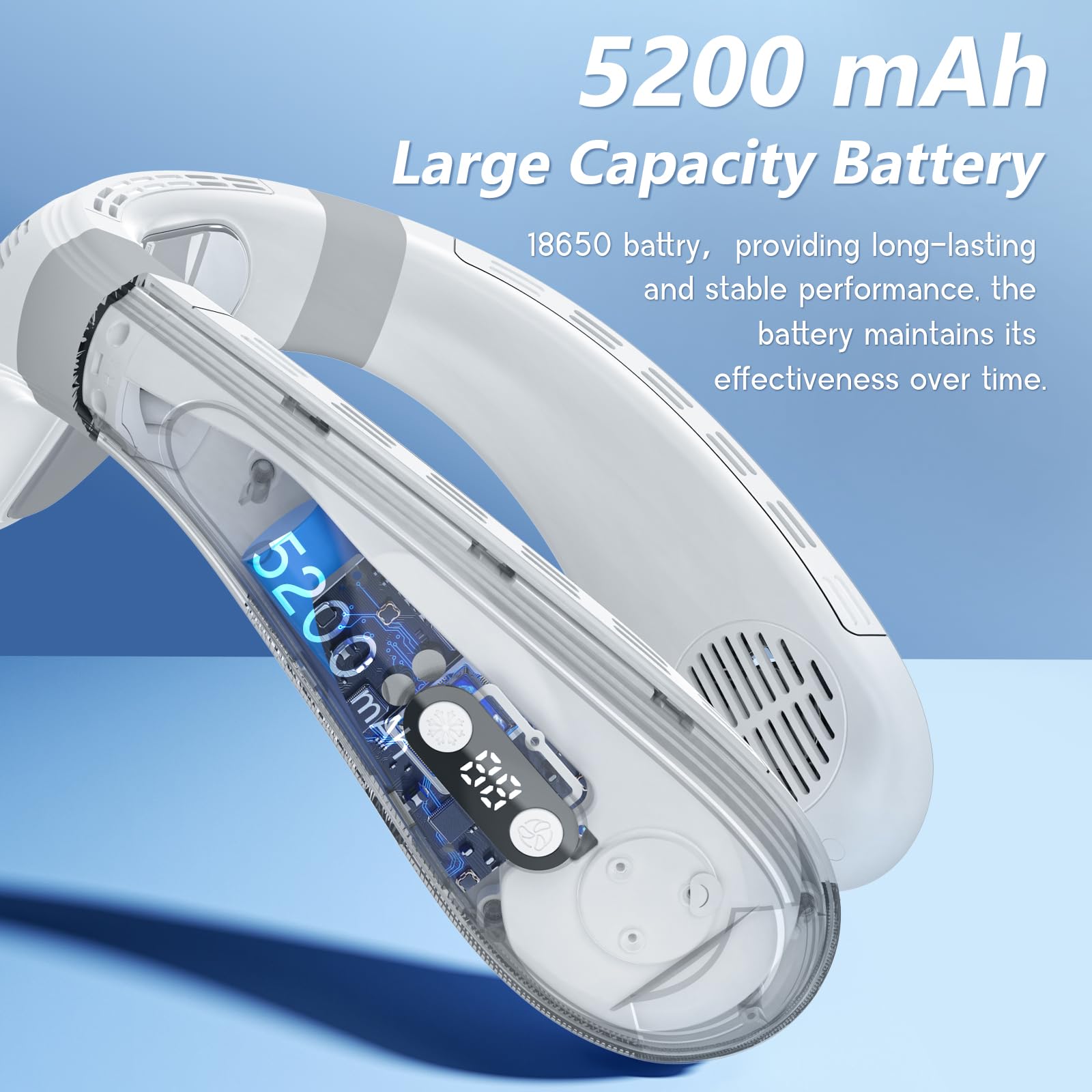 Portable Neck Fan with 5200mAh Rechargeable Battery - 3+3 Speed Personal Cooling Fan for Women & Men - Wearable Air Conditioner for Office, Gym, Outdoor Activities & Travel