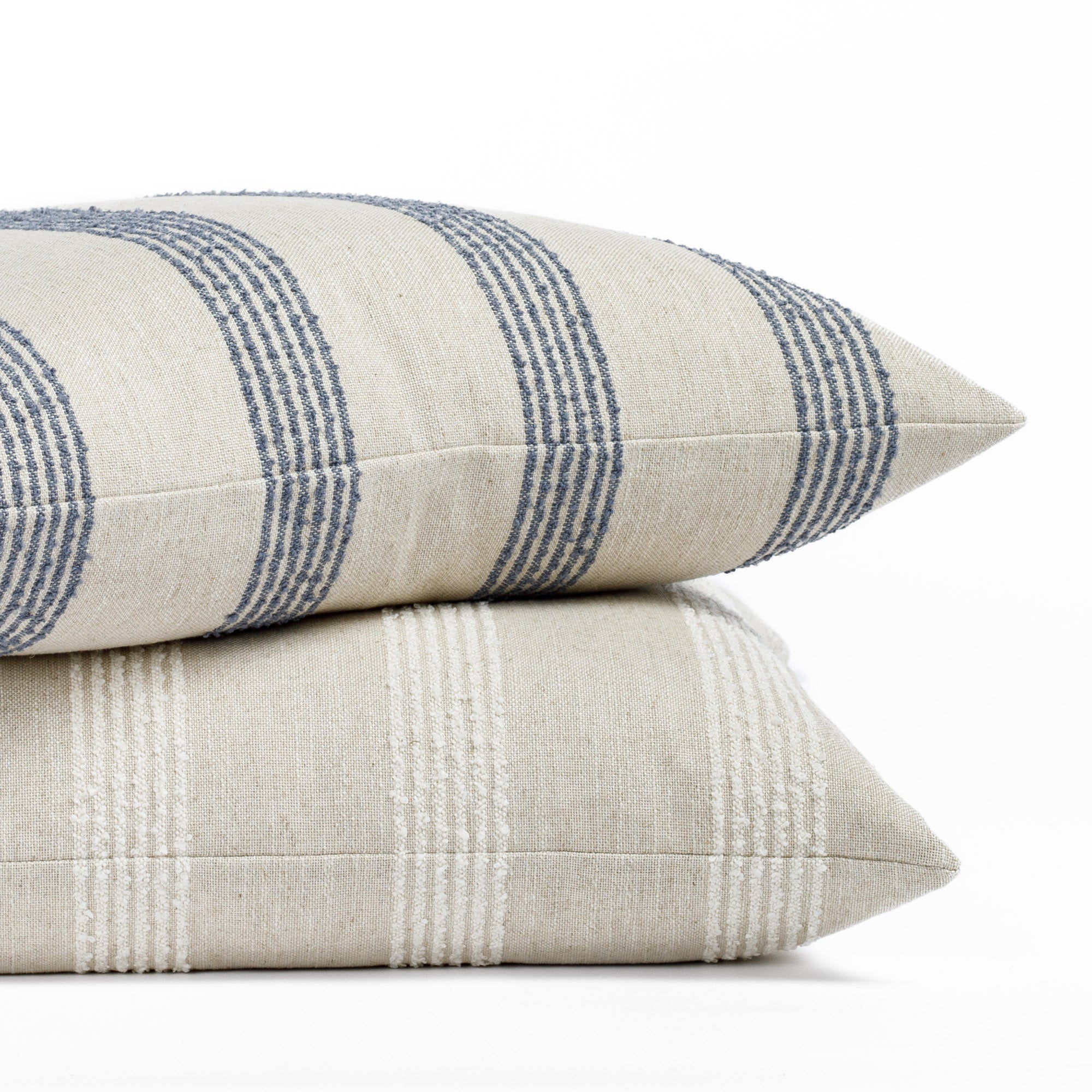Finn Stripe 22x22 Decorative Throw Pillow Cover - Natural Linen Square Cushion for Sofa, Bed & Home Decor