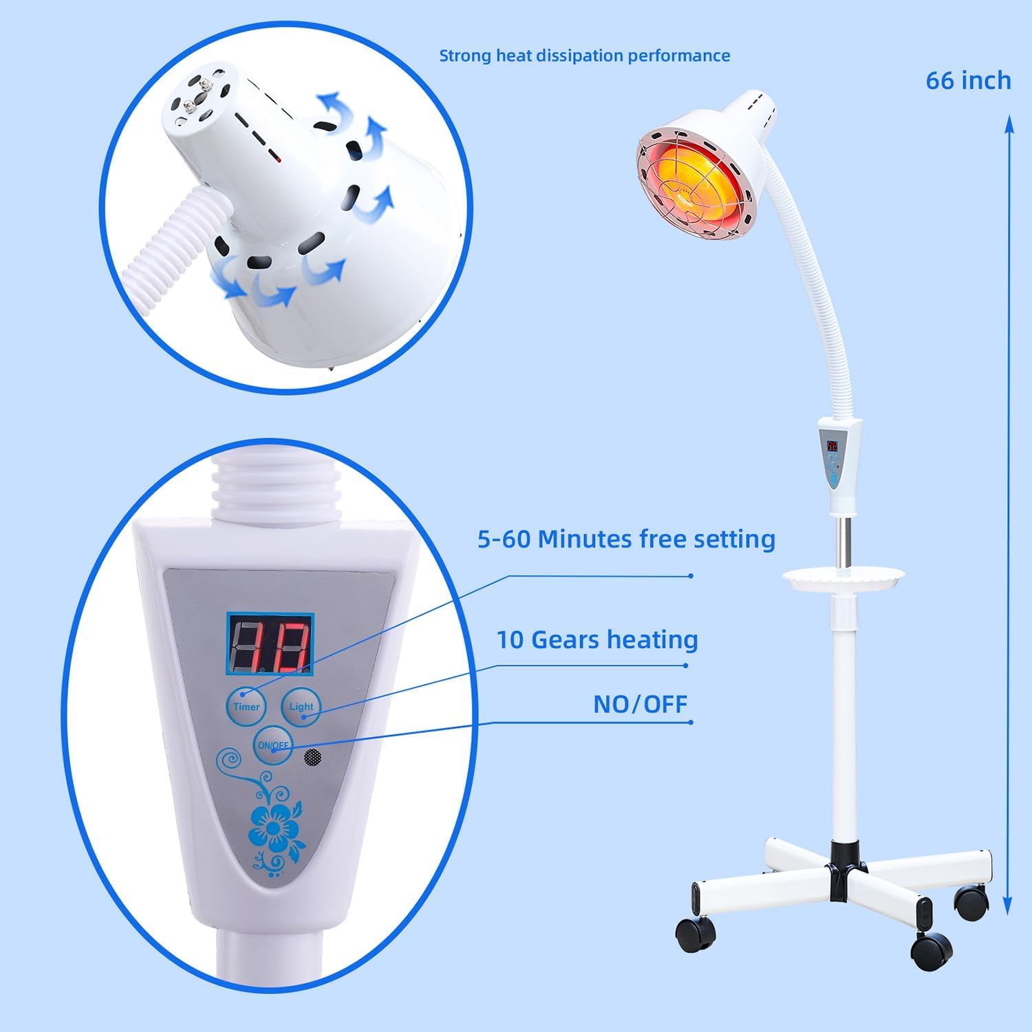 275W Near Infrared Red Heat Therapy Lamp - Relieve Joint Pain & Muscle Aches | Portable Standing Body Warming Light for Home Spa, Physical Therapy & Pain Relief