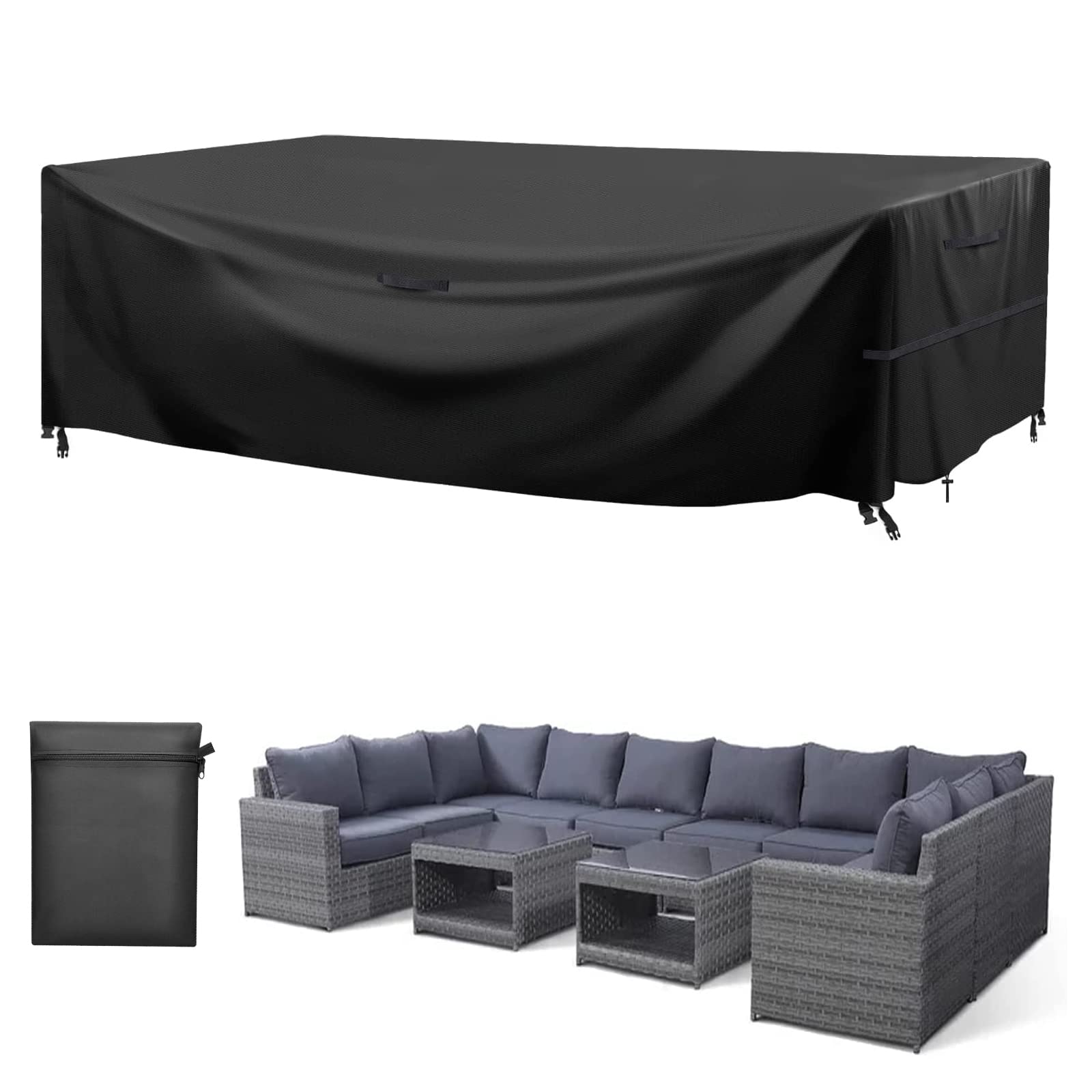 GARPROVM Waterproof Patio Furniture Covers - Extra Large 110'' x 80'' x 41'' Rectangular Table Cover with 4 Windproof Buckles, UV Protection & Fade Resistant - Perfect for Outdoor Dining Sets, Garden Furniture Protection & All-Weather Use