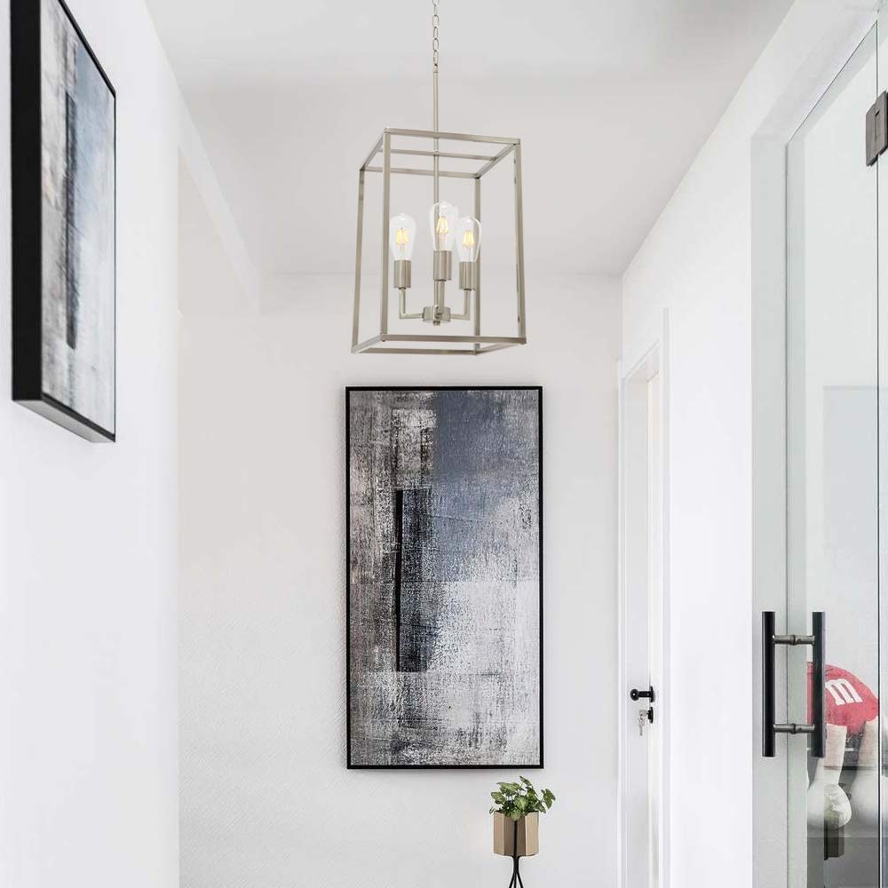 VINLUZ 3-Light Classic Brushed Nickel Chandelier - Elegant Indoor Pendant Lighting for Foyer, Hallway, Kitchen & Dining Room | Perfect for Home Decor, Wedding Venues and Restaurant Ambiance
