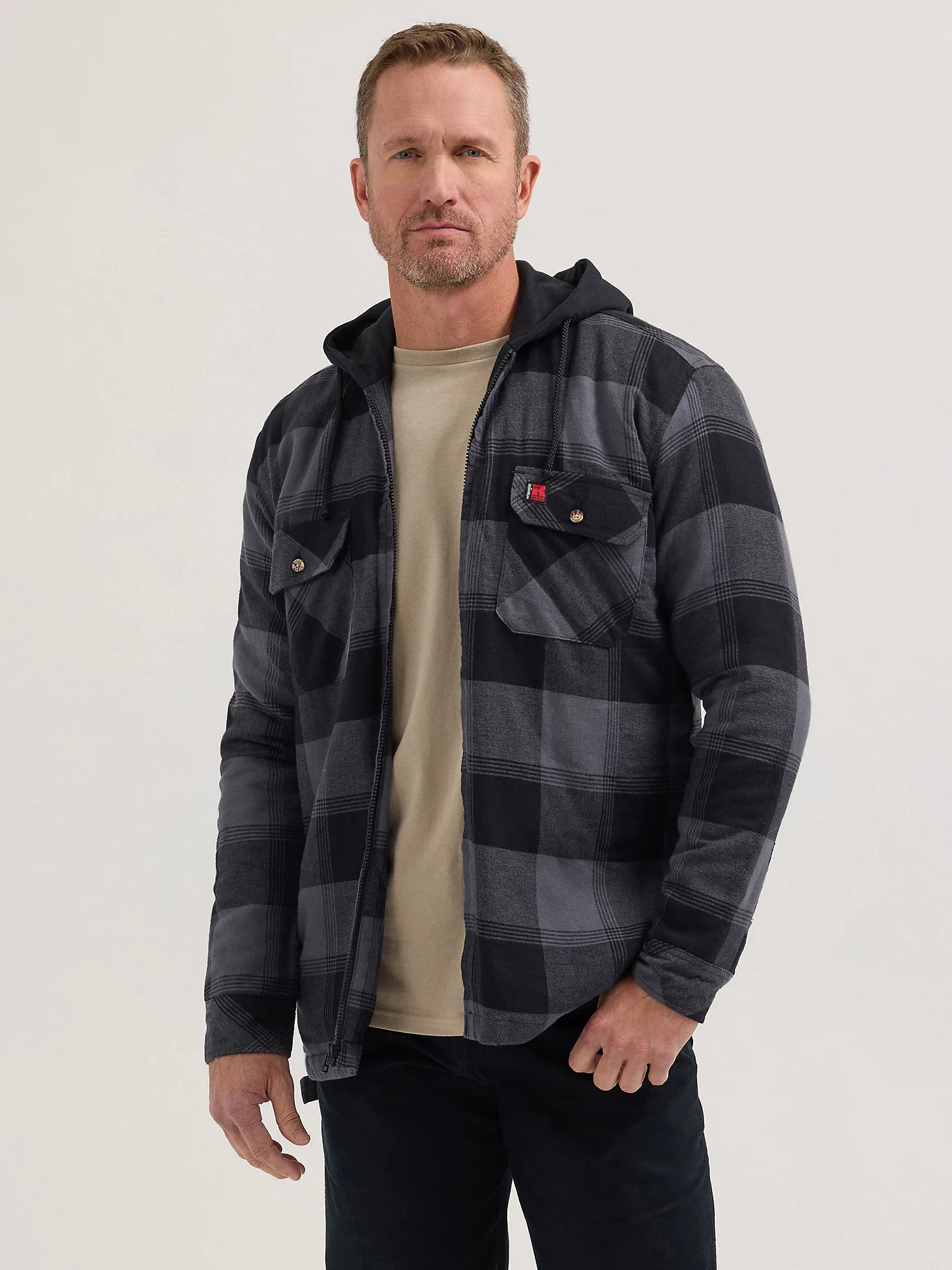 Wrangler® RIGGS Workwear® Hooded Flannel Jacket - Black Plaid for Men | Durable Workwear for Outdoor Jobs & Casual Wear