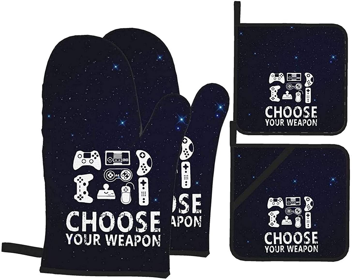 Best Gaming-Themed Oven Mitts & Pot Holders Set - 4-Piece Non-Slip Kitchen Accessories for Cooking, Baking & Grilling - Perfect for Gamers & Cooking Enthusiasts