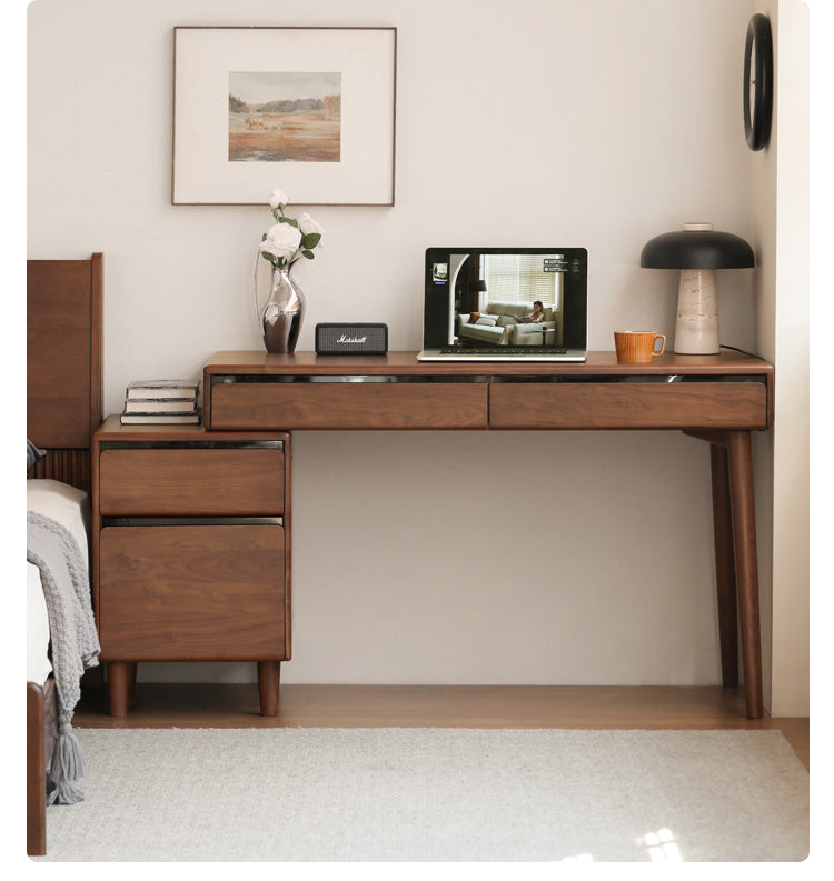 Premium Black Walnut Solid Wood Office Desk with 3 Drawers - Modern Writing & Computer Workstation for Home & Office Use