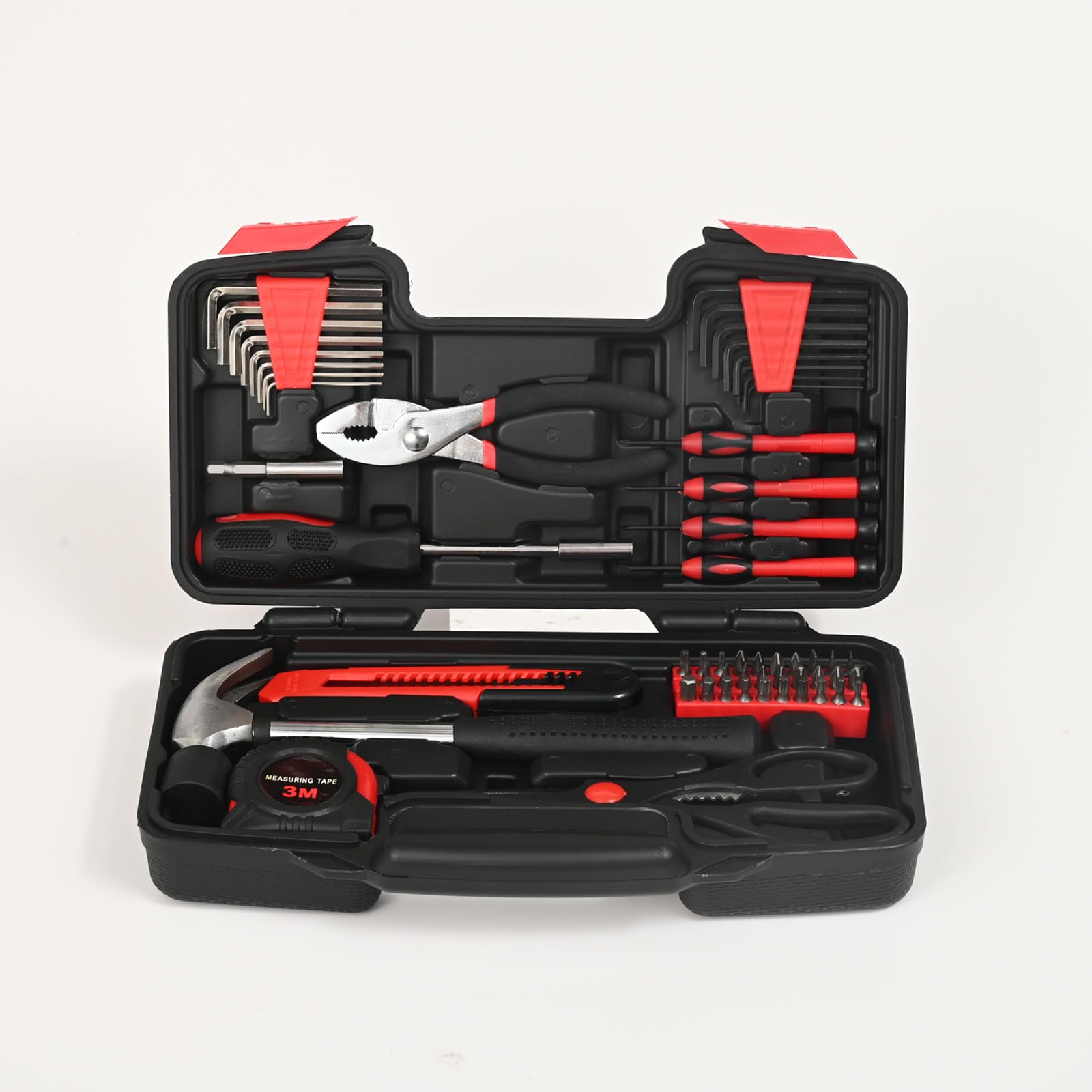 58-Piece Home Repair Tool Set with Plastic Toolbox - Essential Hand Tools for Household, Office & College Repairs - Perfect for Women & DIY Beginners - Great for Fixing Furniture, Electronics & Small Projects (Red)