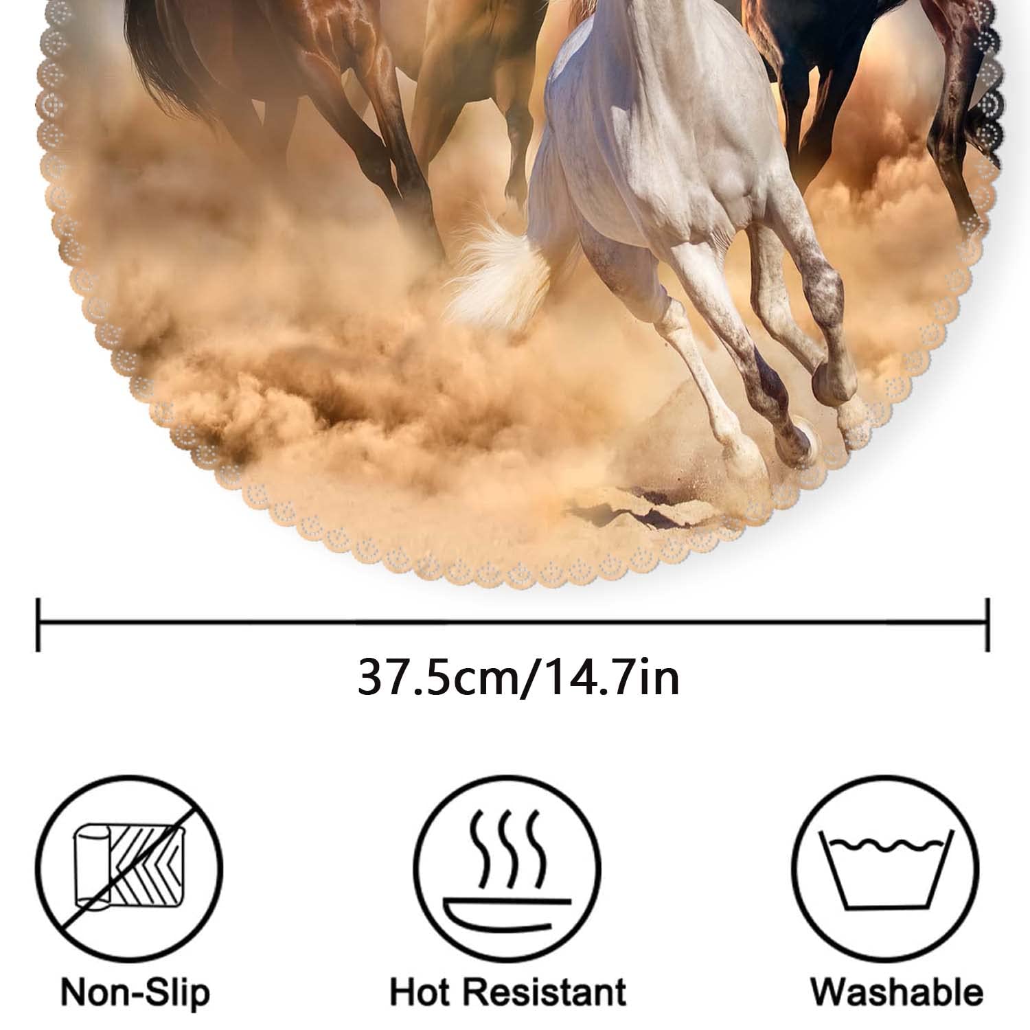 **Round Heat-Resistant Washable Polyester Placemats Set of 4 - Horses Running Design for Kitchen & Dining Table Decor | Perfect for Everyday Meals, Parties, and Holiday Gatherings**