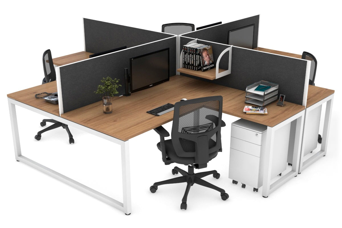 Quadro Loop Legs 4-Person Corner Workstation Desk - 1600L x 1800W with Cable Management Scallop | Office Furniture for Collaborative Workspaces & Team Meetings