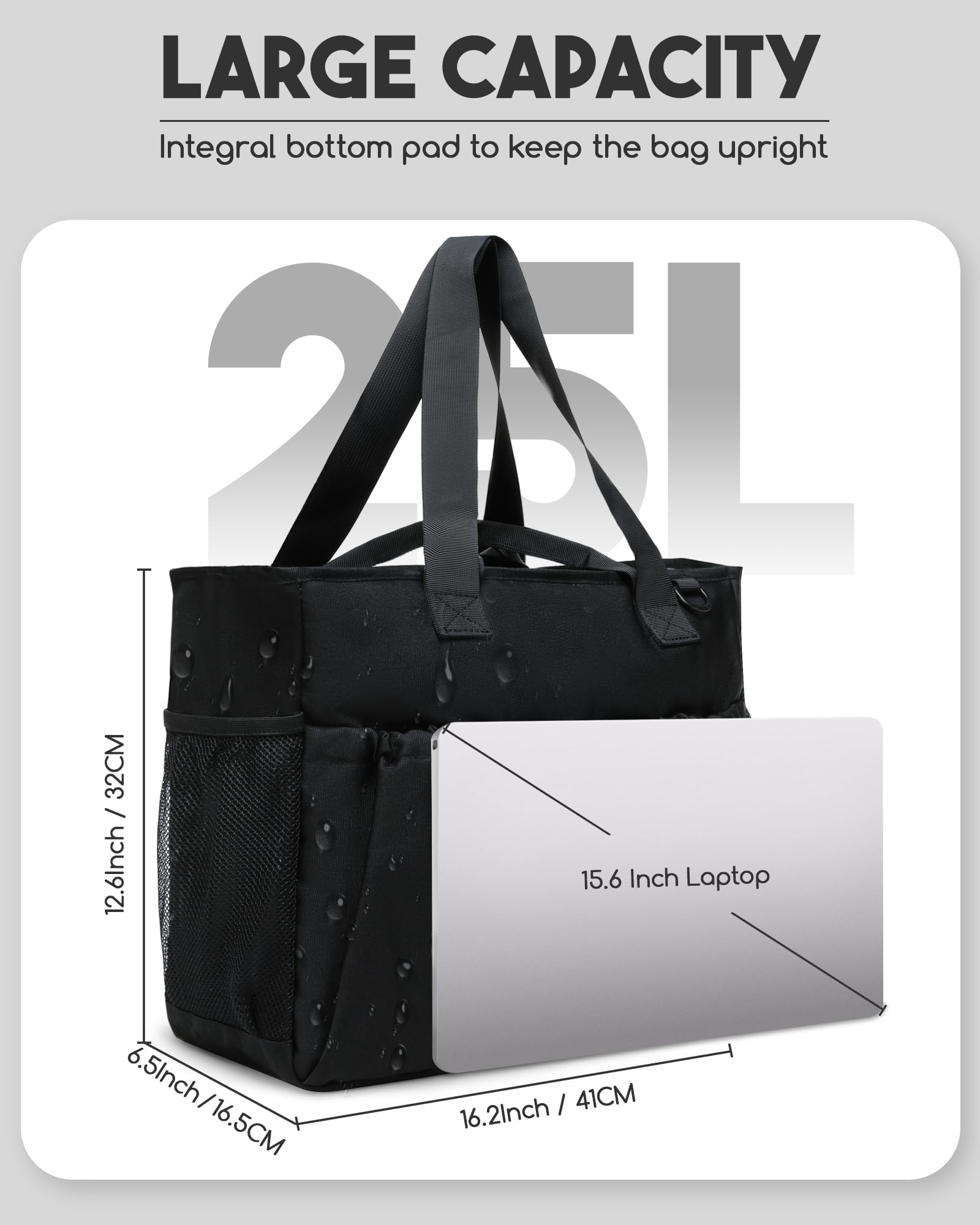 Large Black Utility Tote Bag for Women with Multiple Pockets & Zipper Compartments - Perfect for Work, School, Travel & Everyday Use - Includes Water Bottle Pocket - Great Gift Idea for Women