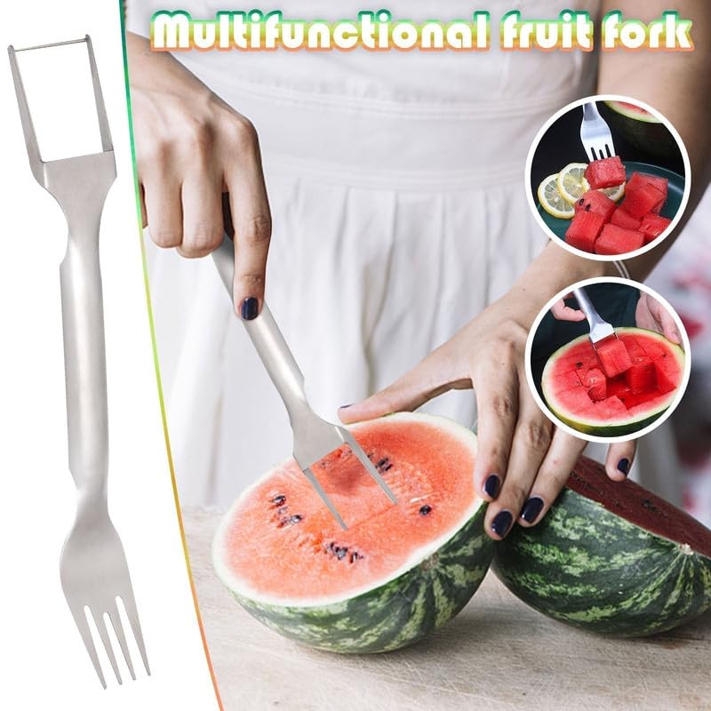 2024 Stainless Steel Watermelon Cutter - 2-in-1 Dual Head Fruit Knife & Fork Slicer Tool - Summer Portable Kitchen Gadget for Watermelons, Melons & Fruits - Perfect for BBQs, Picnics & Home Kitchen Use