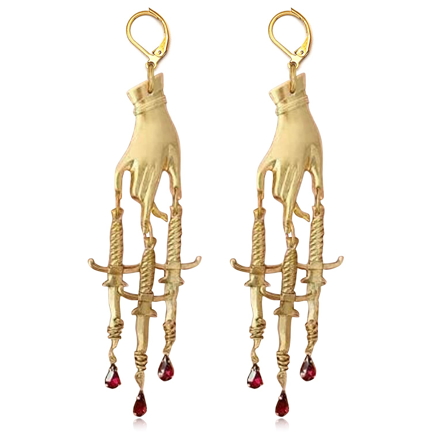 14K Gold Hand Cross Dangle Drop Earrings for Women - Elegant Ethnic Knife Sword Charm Earrings - Unique Statement Jewelry Gift for Birthday, Christmas & Special Occasions