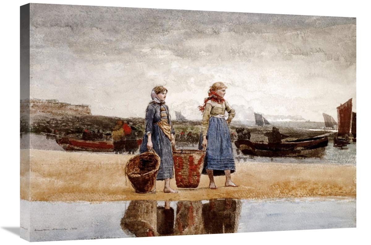 30 Inch Two Girls on The Beach Tynemouth Art Print by Winslow Homer - Vintage Coastal Wall Decor for Living Room, Bedroom & Office