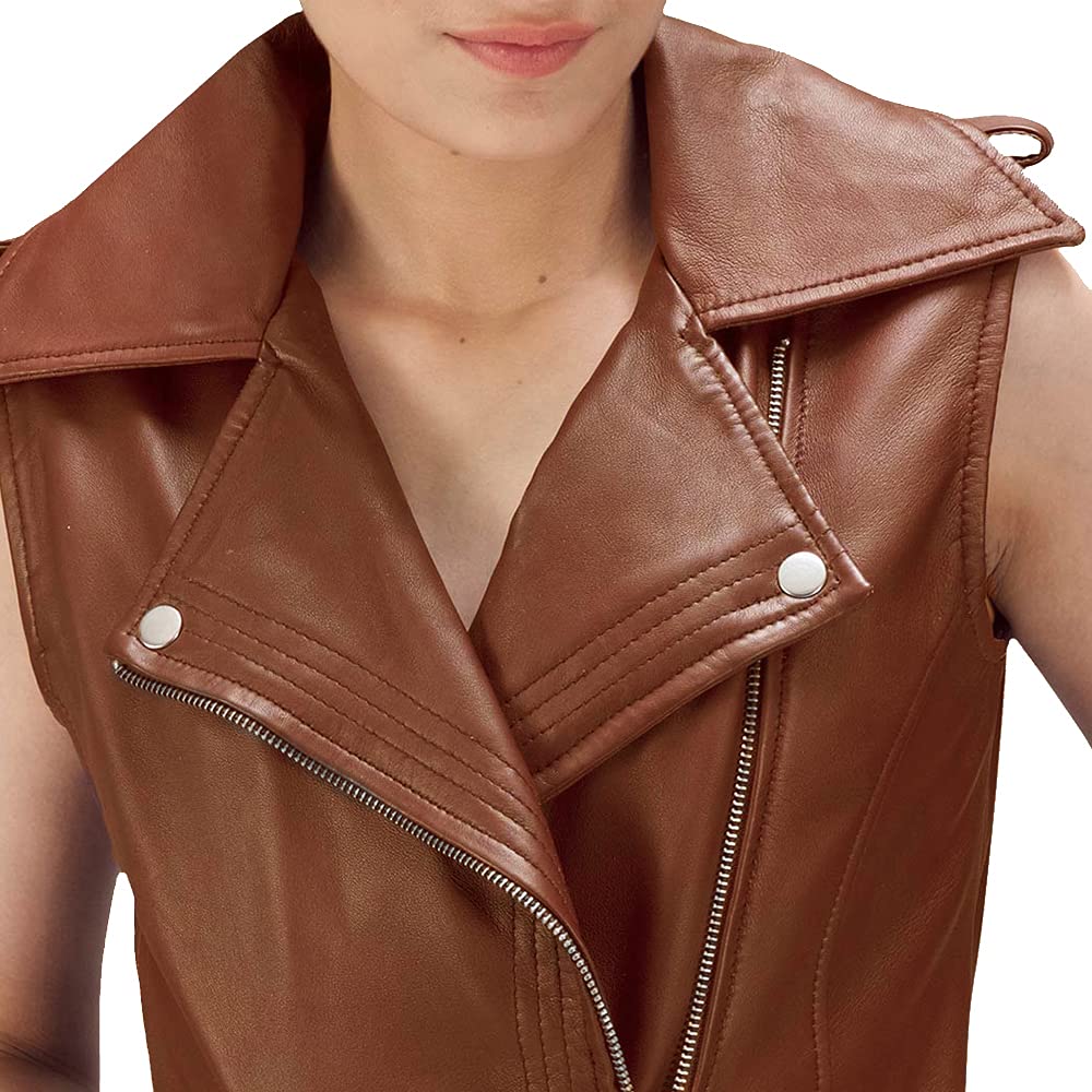 Women's Motorcycle Leather Vest - Maroon, Brown & Black Biker Waistcoat with Pockets | Durable Riding Gear for Harley, Cruiser & Adventure Bikes
