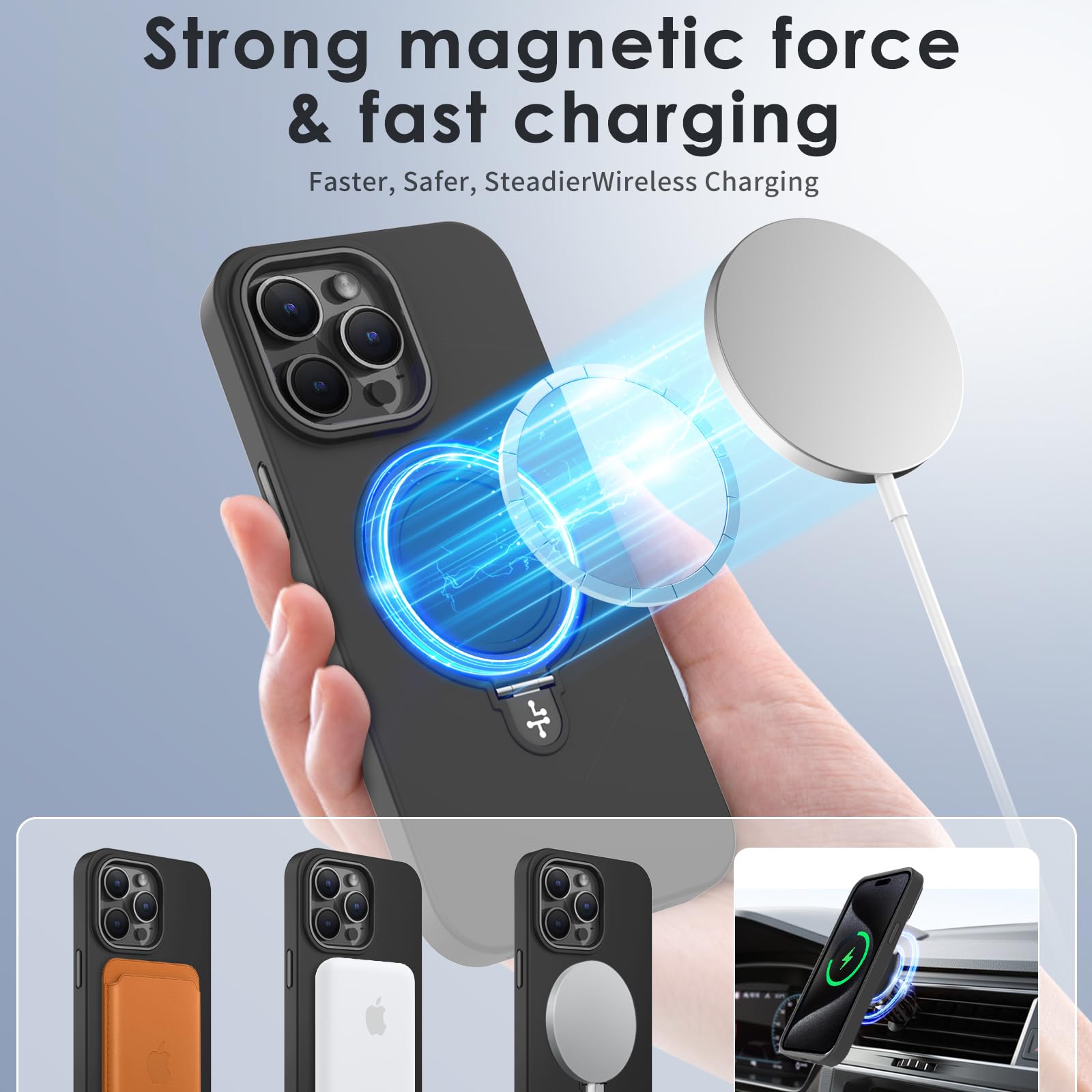 LAUDTEC Magnetic Silicone Invisible Stand Case for iPhone 15 Pro Max 6.7