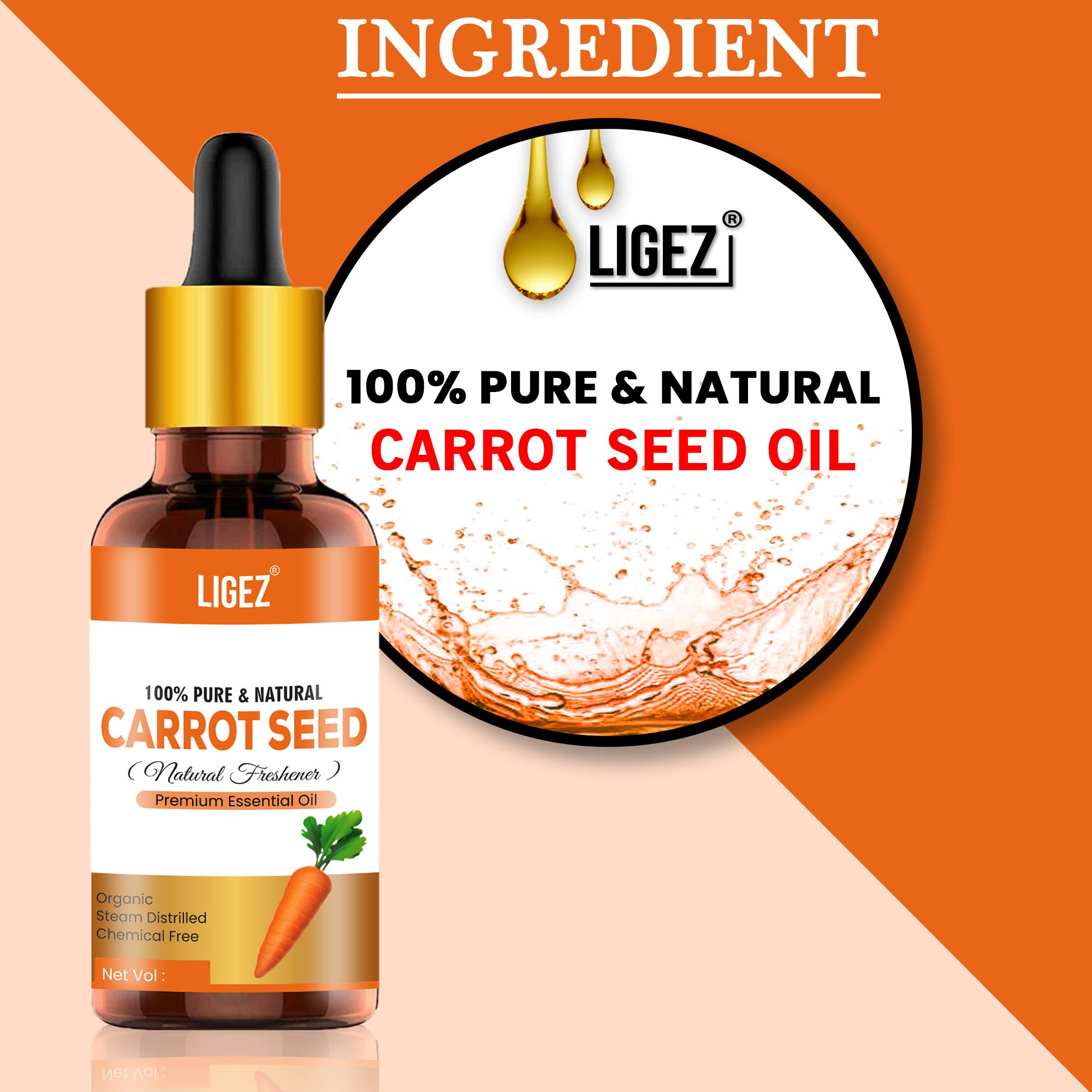 Ligez 100% Pure Carrot Seed Essential Oil - Undiluted, Natural for Skin Care & Hair Growth (30ml) - Perfect for Aromatherapy, Massage & DIY Beauty Products