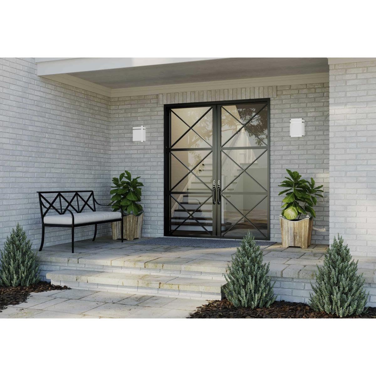 Progress Lighting Valera LED 1-Light Modern Outdoor Wall Lantern - Matte White Acrylic Shade, Brushed Nickel Finish - Perfect for Porch, Patio, and Entryway Lighting