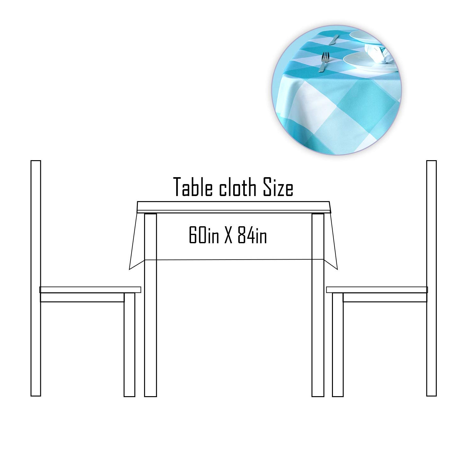 Premium Polyester Tablecloth - 60'' x 84'' Rectangular Waterproof & Stain-Resistant Table Cover for Kitchen, Dining, Patio & Outdoor Use - Easy to Wash & Wipe Clean - Turquoise & White Design - Perfect for Parties, BBQs, Picnics & Everyday Dining