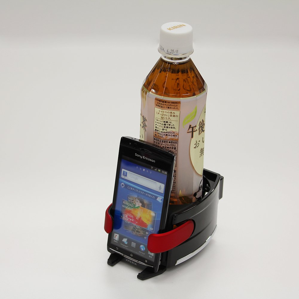MIRAREED JDM Cup Holder Cell Phone Holder - Universal Car Mount for iPhone, Samsung, Google Pixel - Black/Red (Model SP-207) - Perfect for Road Trips, Commuting & Hands-Free Driving