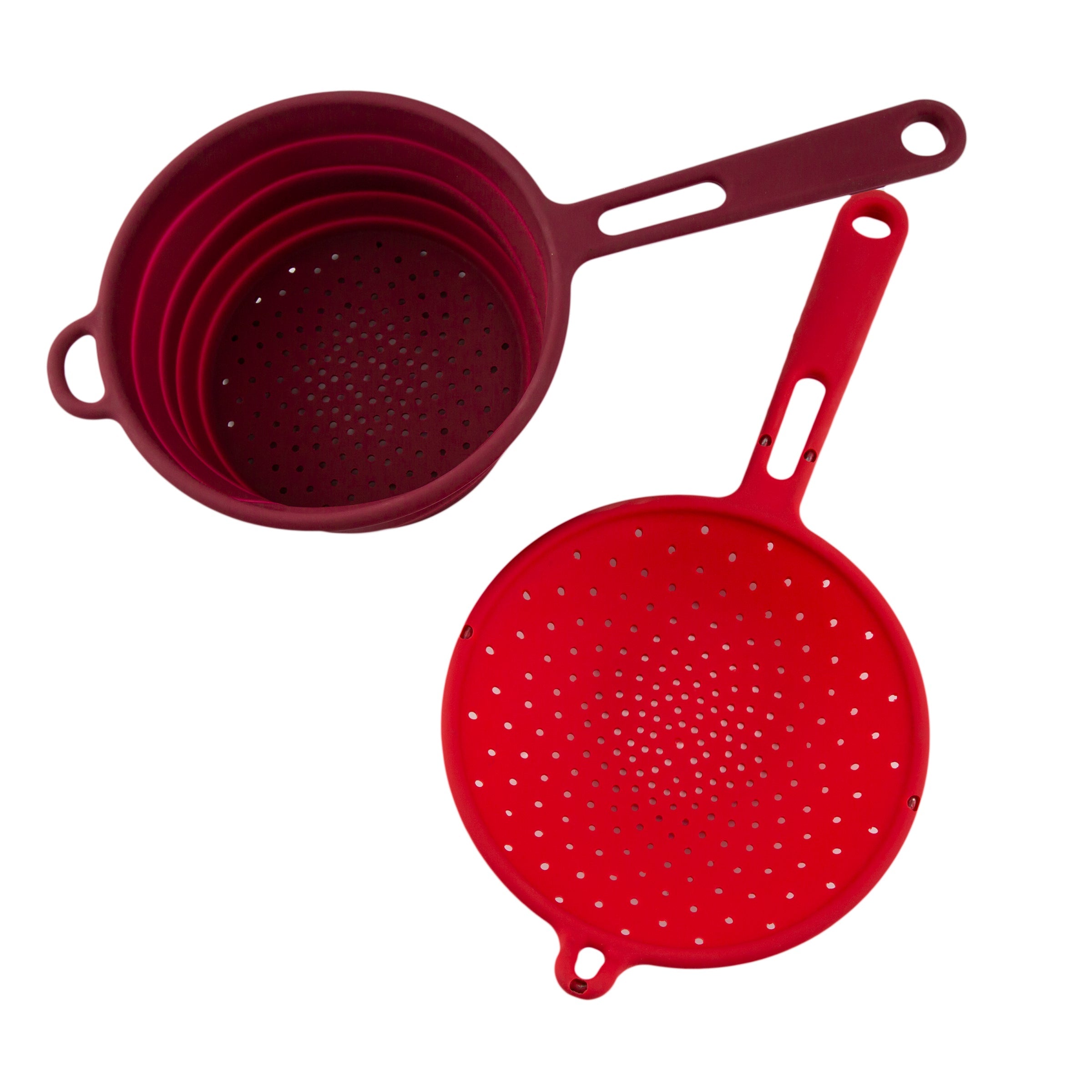 Premium Robert Irvine 2-Piece Silicone Colander Set - Durable, Heat-Resistant & BPA-Free Kitchen Strainers - Perfect for Pasta, Salad, Vegetables & Fruit Washing (Red)