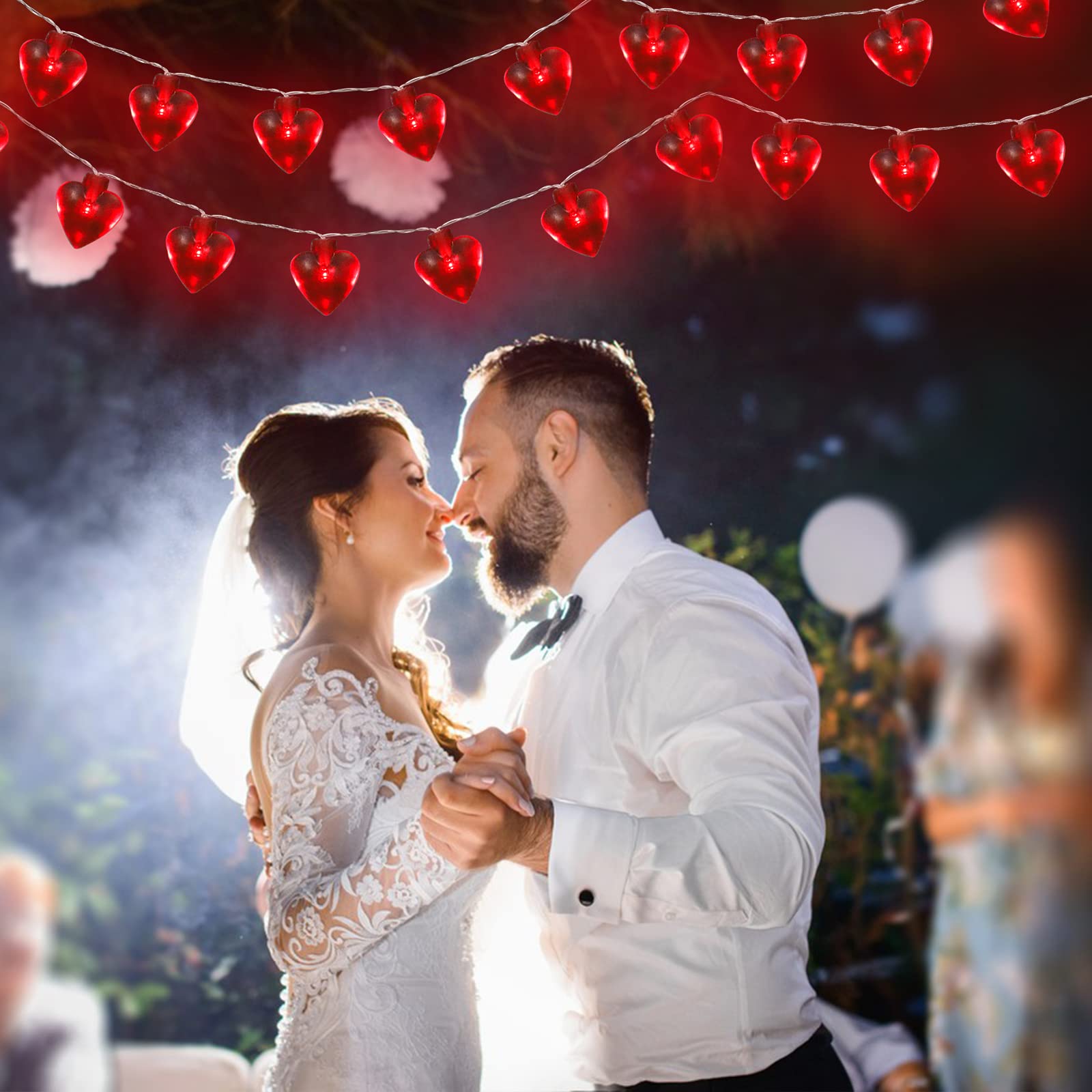 Valentine's Day Heart String Lights - 14.5ft 40LED Battery Operated Fairy Lights with 8 Modes, Romantic Heart Shaped Lights for Indoor Outdoor Decor, Home, Wedding, Party, and Garden Lighting