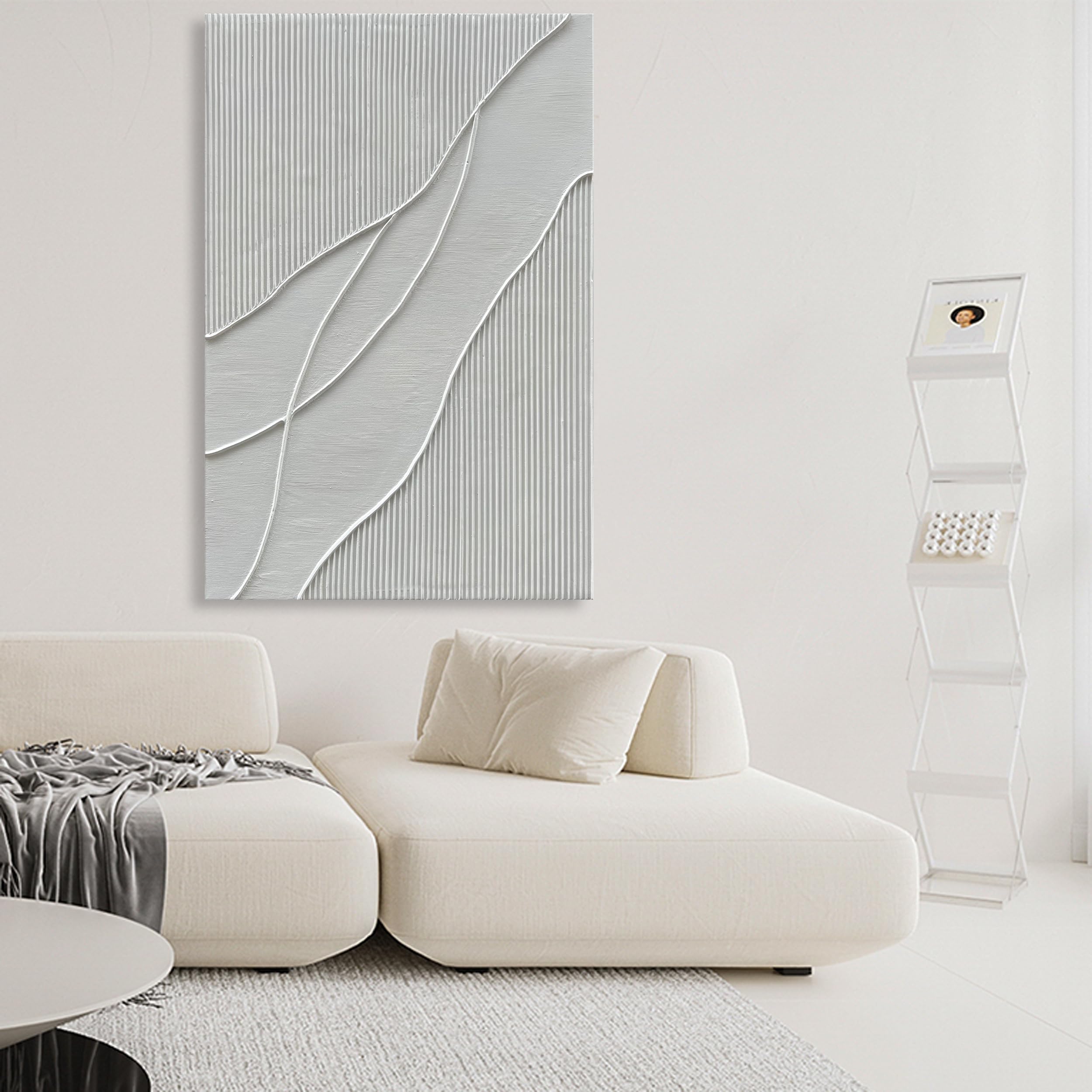 NANKAI Hand-Painted Thick Texture White Minimalist Oil Painting - 45x30 Inch Large Canvas Wall Art for Living Room, Bedroom & Office Decor | Modern Abstract Home Decoration