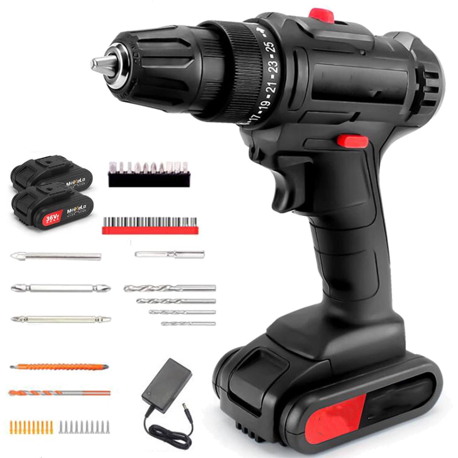LXILUV 20V Cordless Electric Screwdriver Set - Rechargeable Lithium Battery Hand Drill with 2 Batteries & Charger, 2-Speed Power Drill for Home DIY, Woodworking, Furniture Assembly, and Hardware Repair