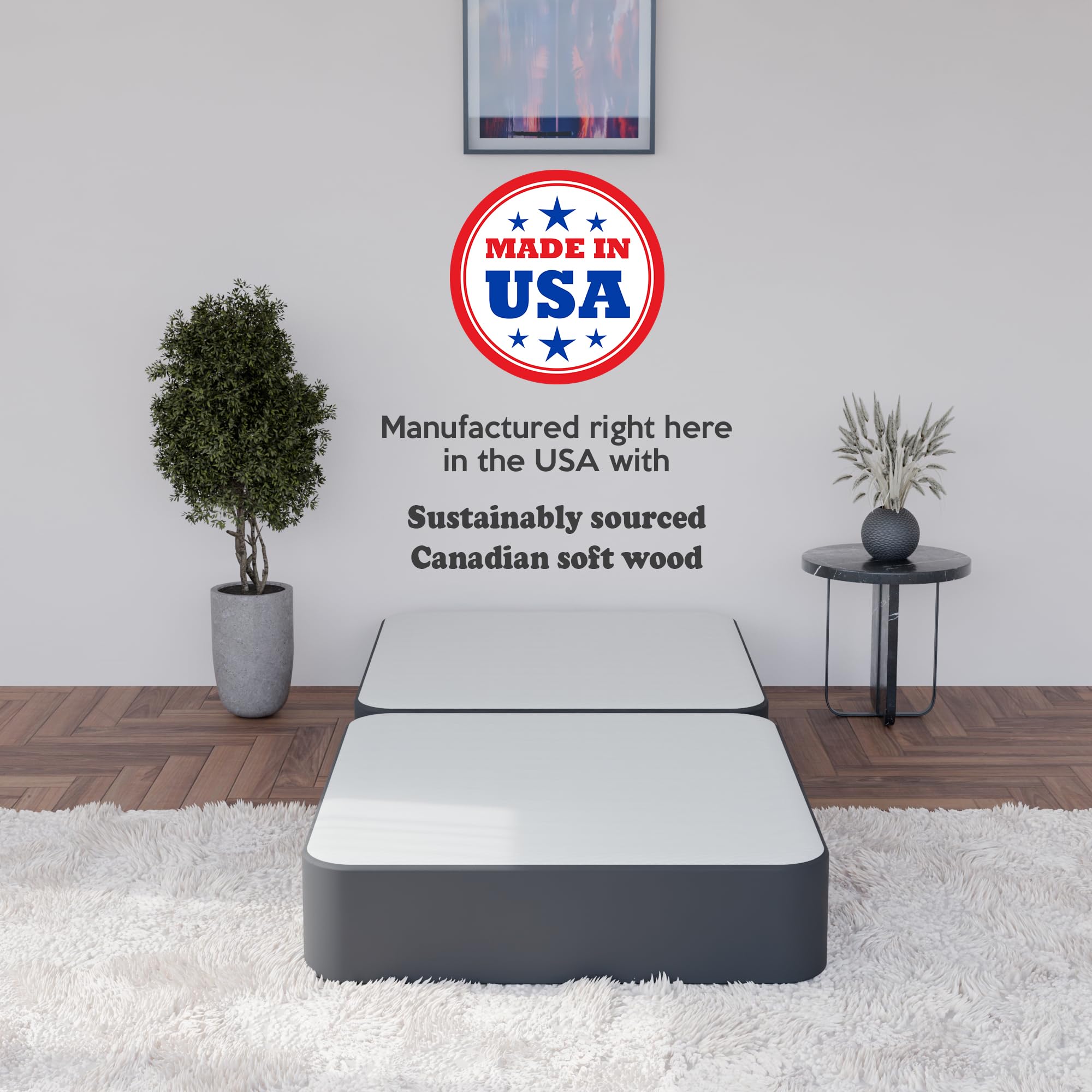Greaton 8-Inch Sturdy Wood Box Spring for Mattress Support - Durable Fully Assembled Natural Wood Foundation for Twin XL, Black - Perfect for Bedroom, Guest Room, Dorm & RV Use