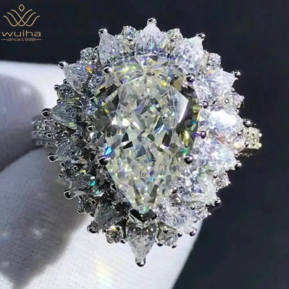 Luxury 925 Sterling Silver Pear 3EX 4CT VVS D Color Moissanite Engagement Ring for Women - Wedding, Proposal, Anniversary Gift - Fine Jewelry for Special Occasions